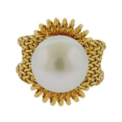 Midcentury France South Sea Pearl Gold Ring