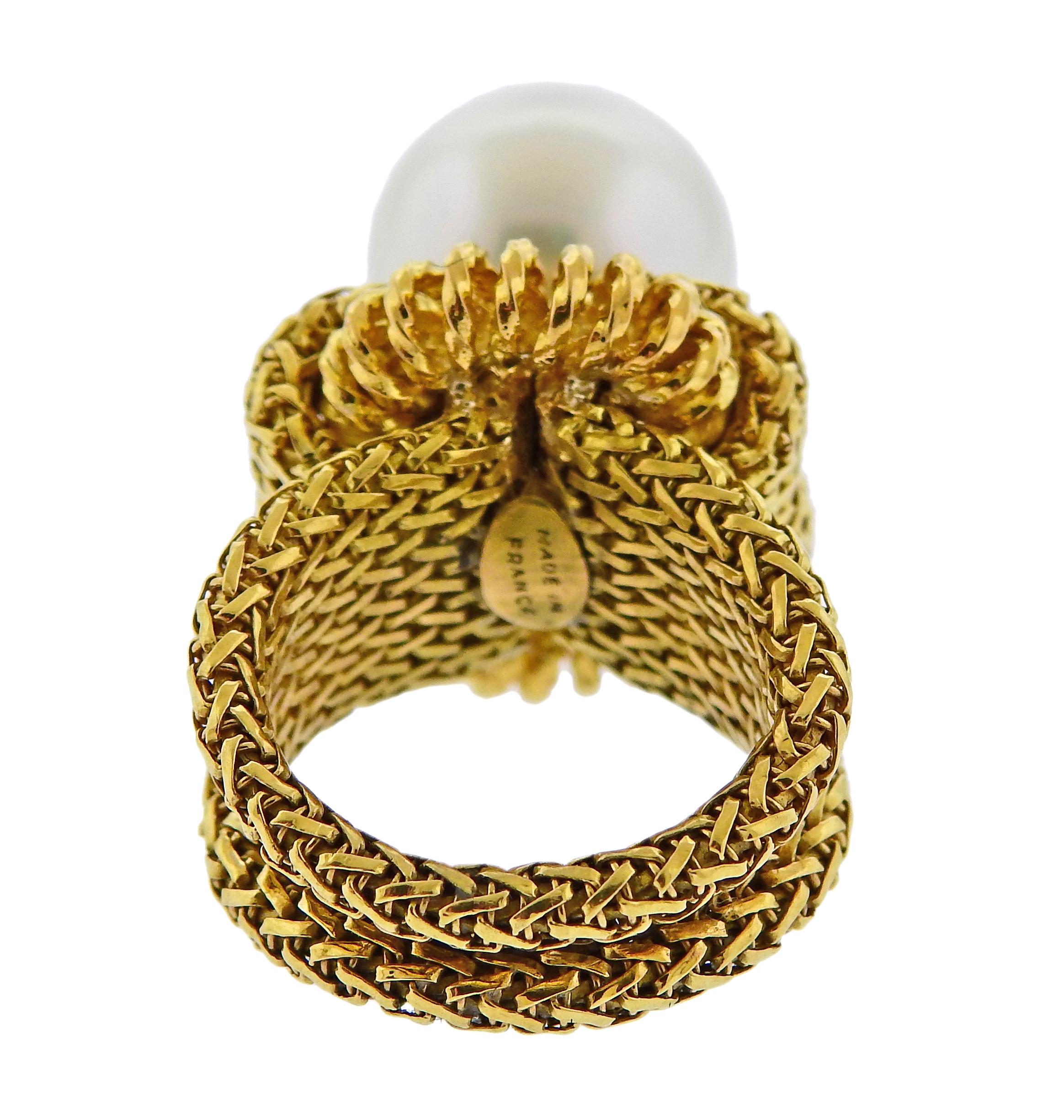 Women's Midcentury France South Sea Pearl Gold Ring For Sale