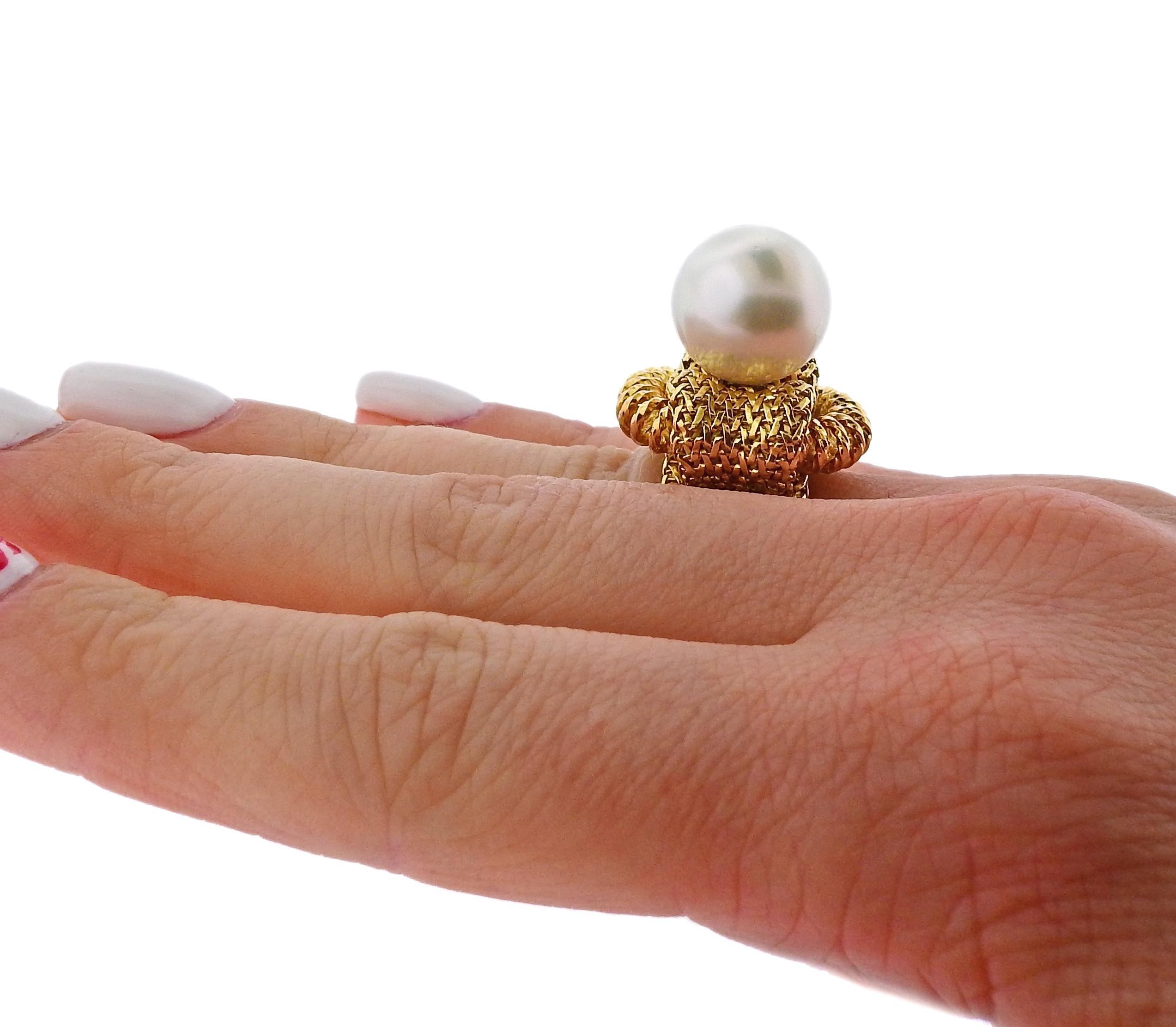 Midcentury France South Sea Pearl Gold Ring For Sale 3