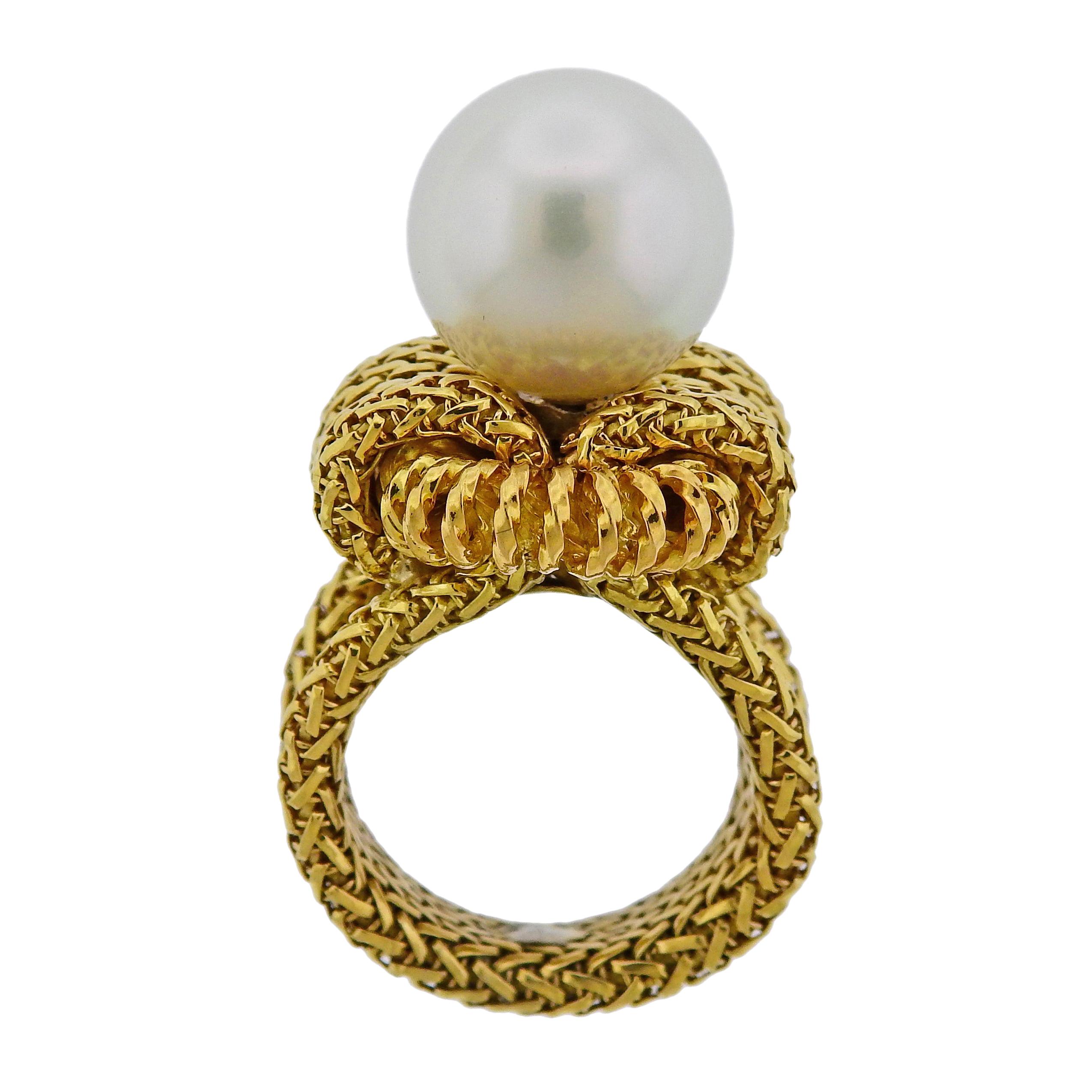 Midcentury France South Sea Pearl Gold Ring For Sale