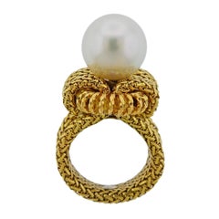 Vintage Midcentury France South Sea Pearl Gold Ring