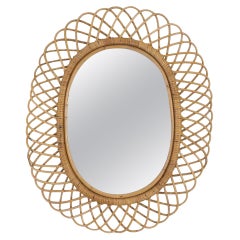 1960er Franco Albini zugeschrieben Rattan und Bambus Italienisch Oval Spiegel