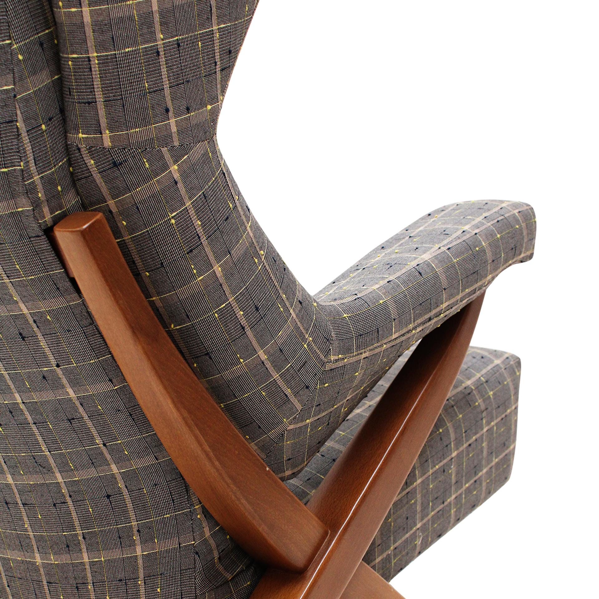 Mid-Century Franco Albini Fiorenza Grau Wolle und Esche Holz Italienisch 1950 Sessel (Mitte des 20. Jahrhunderts) im Angebot