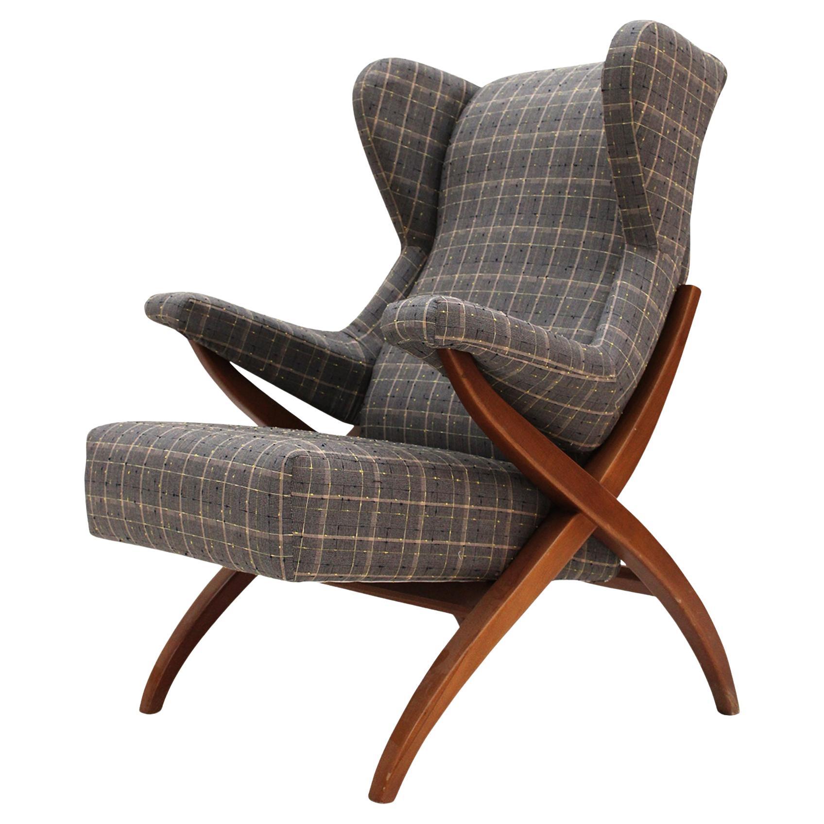 Mid-Century Franco Albini Fiorenza Graphite-blue Wool Ash Italian 1950 Armchair