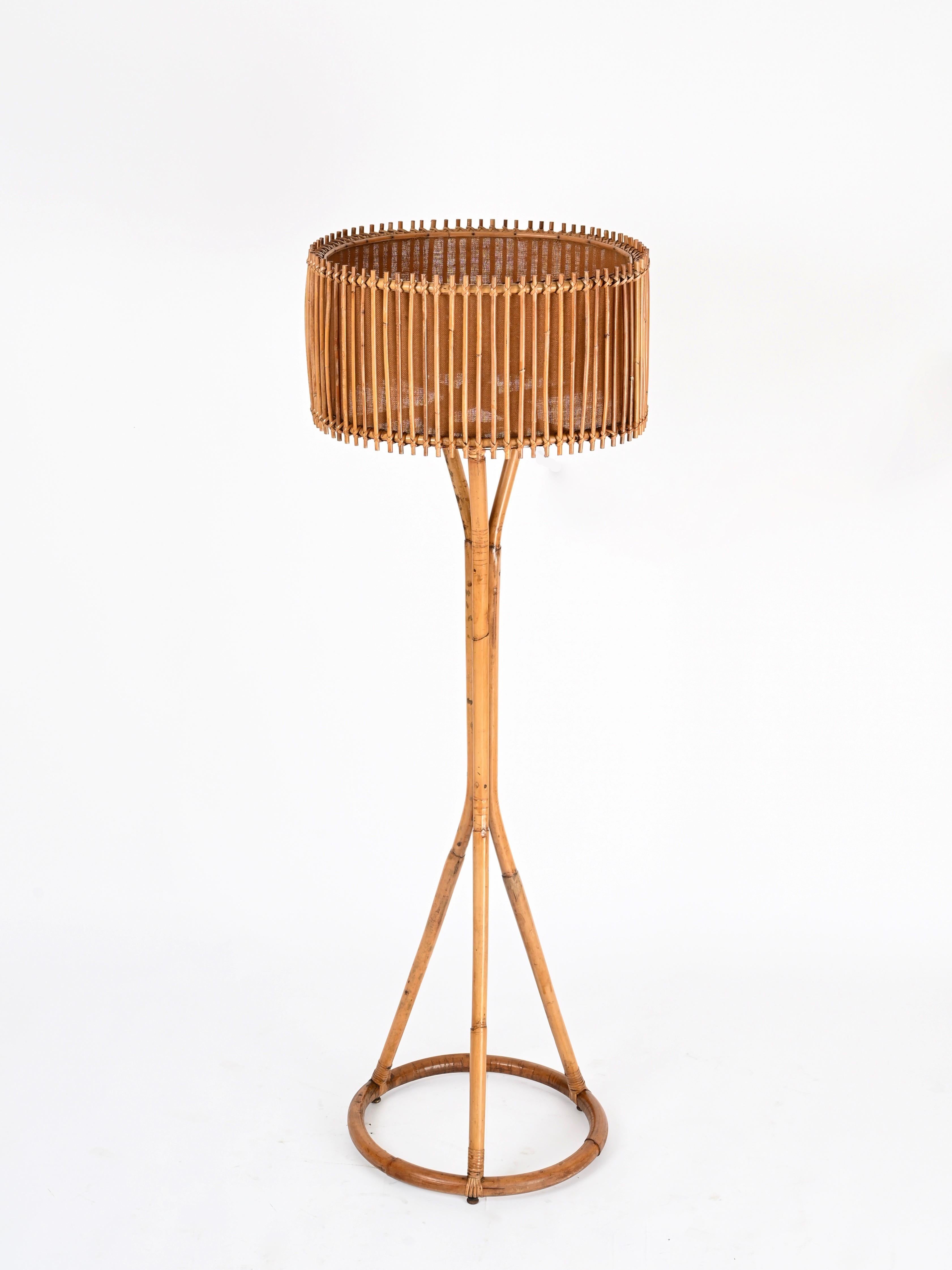 Lámpara de pie Franco Albini de bambú y ratán de mediados de siglo, Italia Años 60 en venta 3