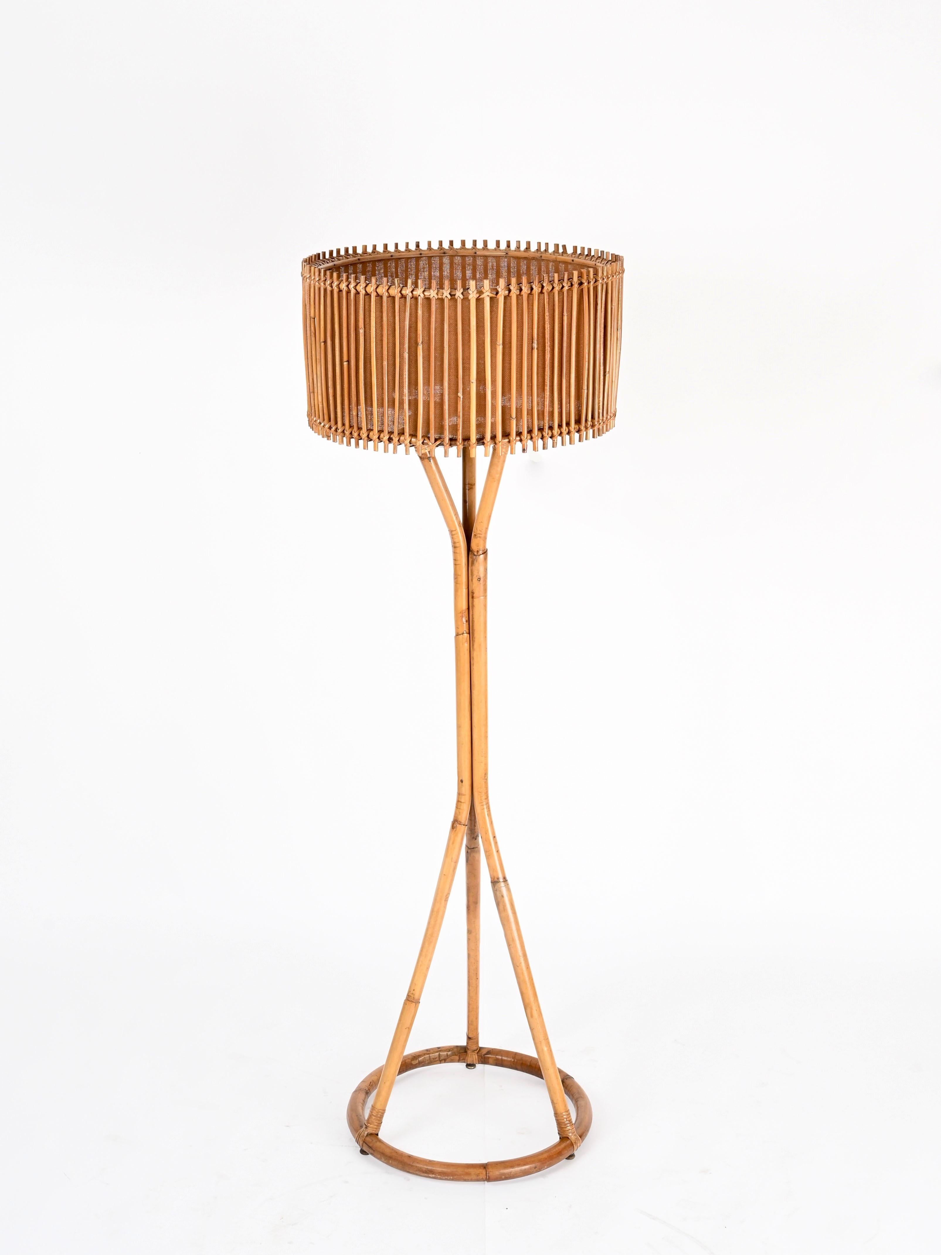 Lámpara de pie Franco Albini de bambú y ratán de mediados de siglo, Italia Años 60 en venta 7