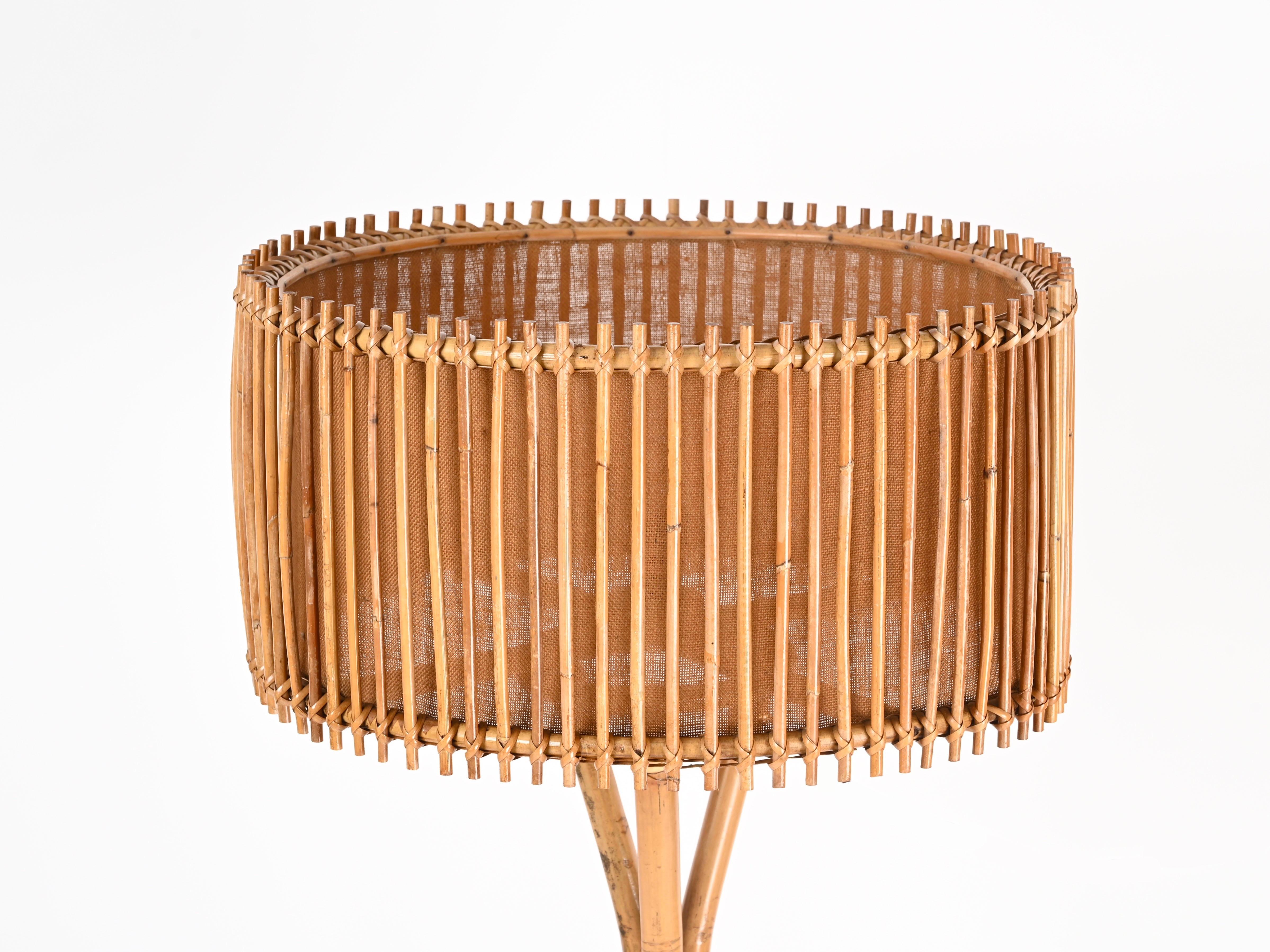 Lámpara de pie Franco Albini de bambú y ratán de mediados de siglo, Italia Años 60 Hecho a mano en venta