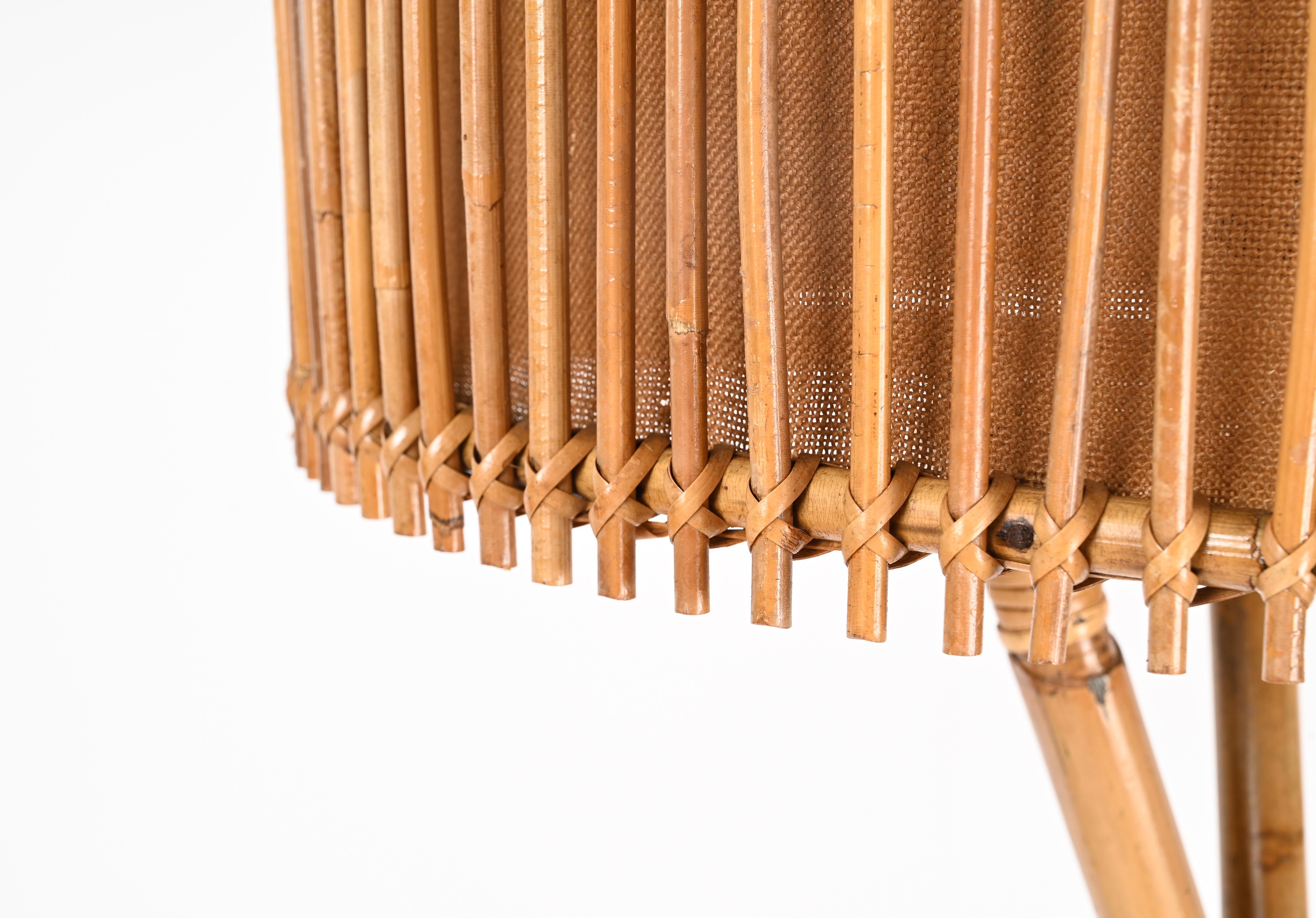 Lámpara de pie Franco Albini de bambú y ratán de mediados de siglo, Italia Años 60 en Bueno estado para la venta en Roma, IT