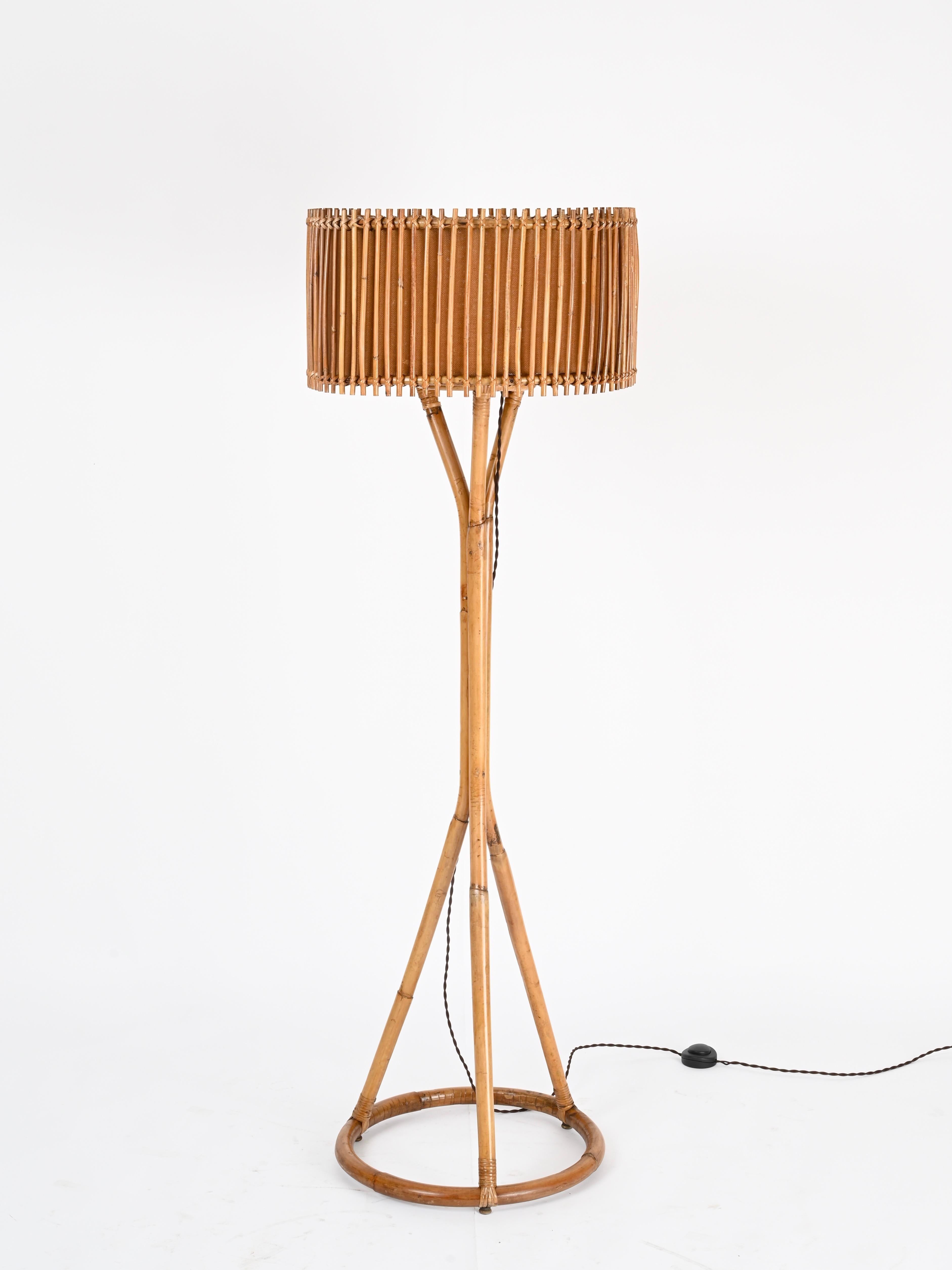 Lámpara de pie Franco Albini de bambú y ratán de mediados de siglo, Italia Años 60 en venta 1