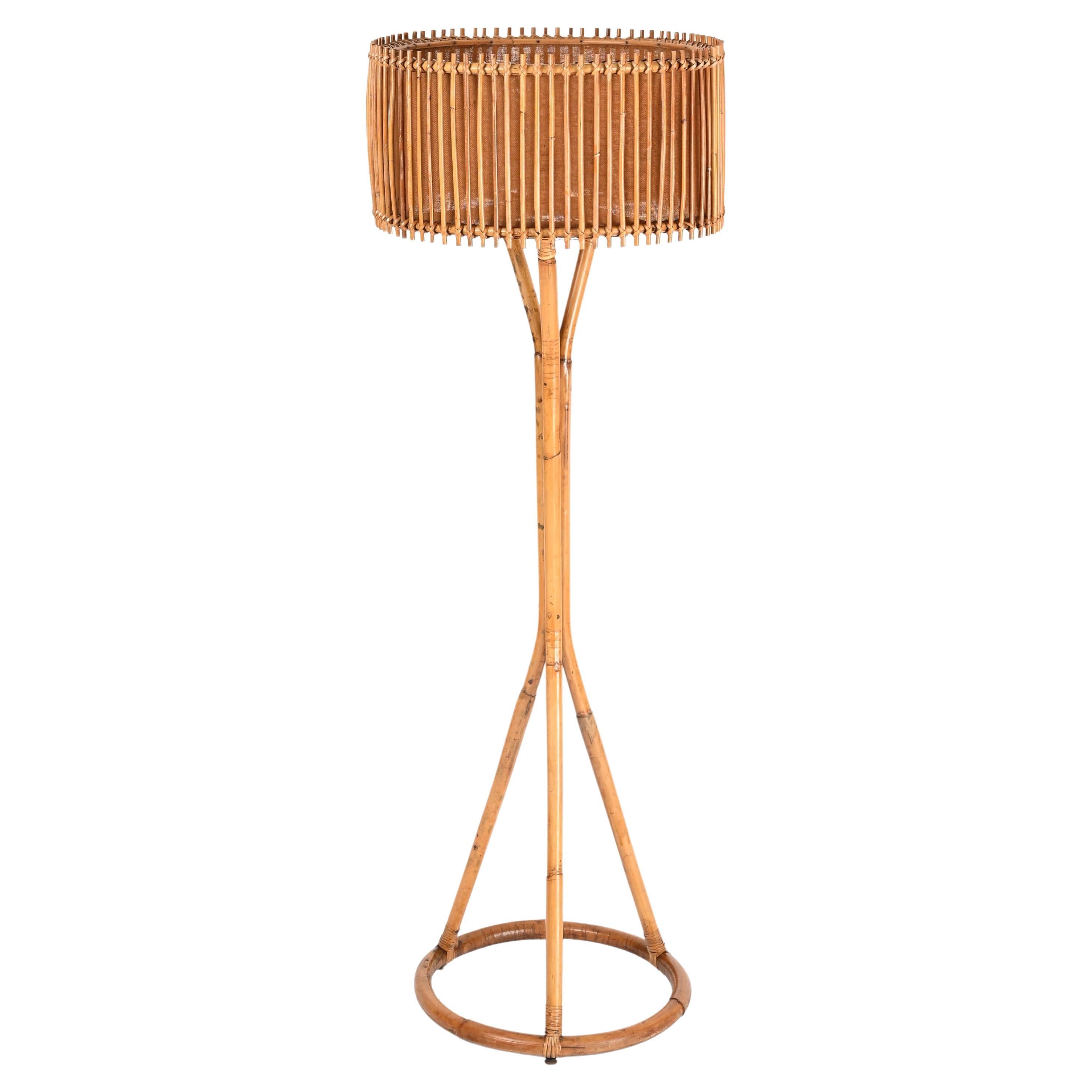 Mid-Century Franco Albini Floor Lamp in Bamboo and Rattan, Italy 1960s