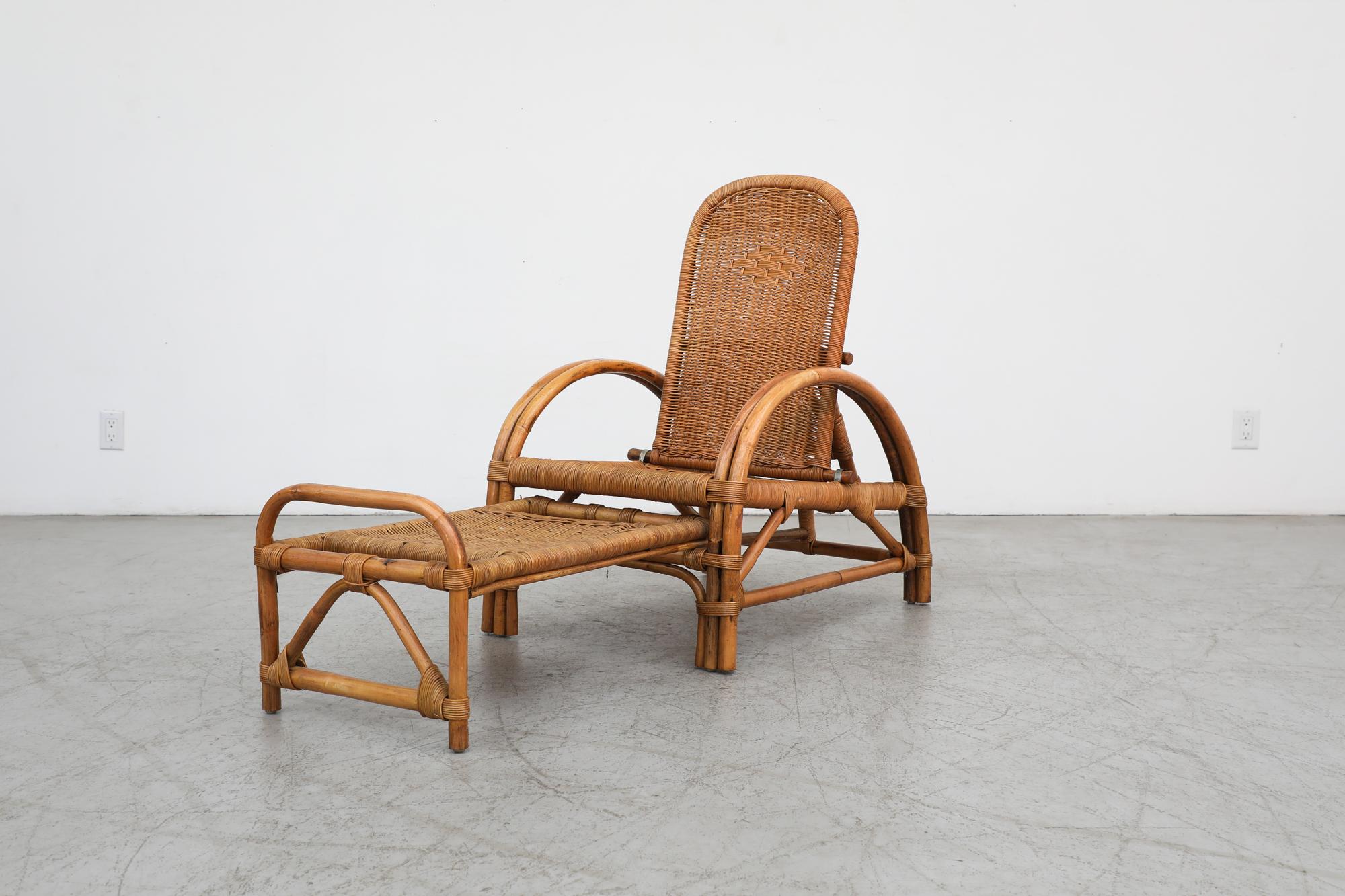 Dutch Mid-Century Franco Albini Inspired Bamboo Chaise Lounge Chair