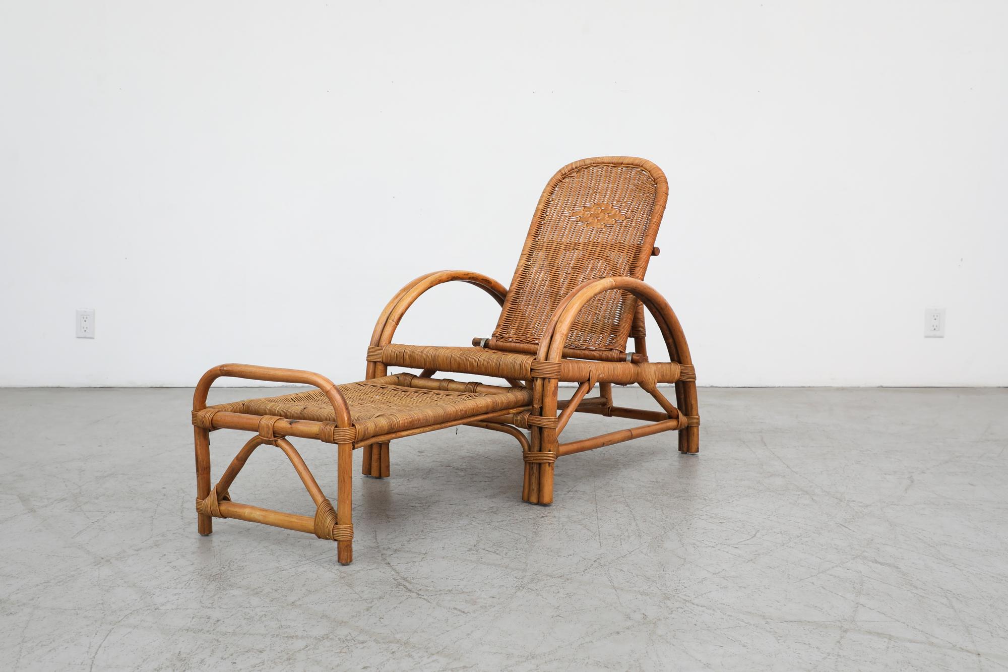 Mid-Century Franco Albini Inspired Bamboo Chaise Lounge Chair In Good Condition In Los Angeles, CA