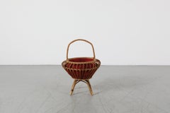 Mid-Century Franco Albini Inspired Bamboo Sewing Basket with Red Lining
