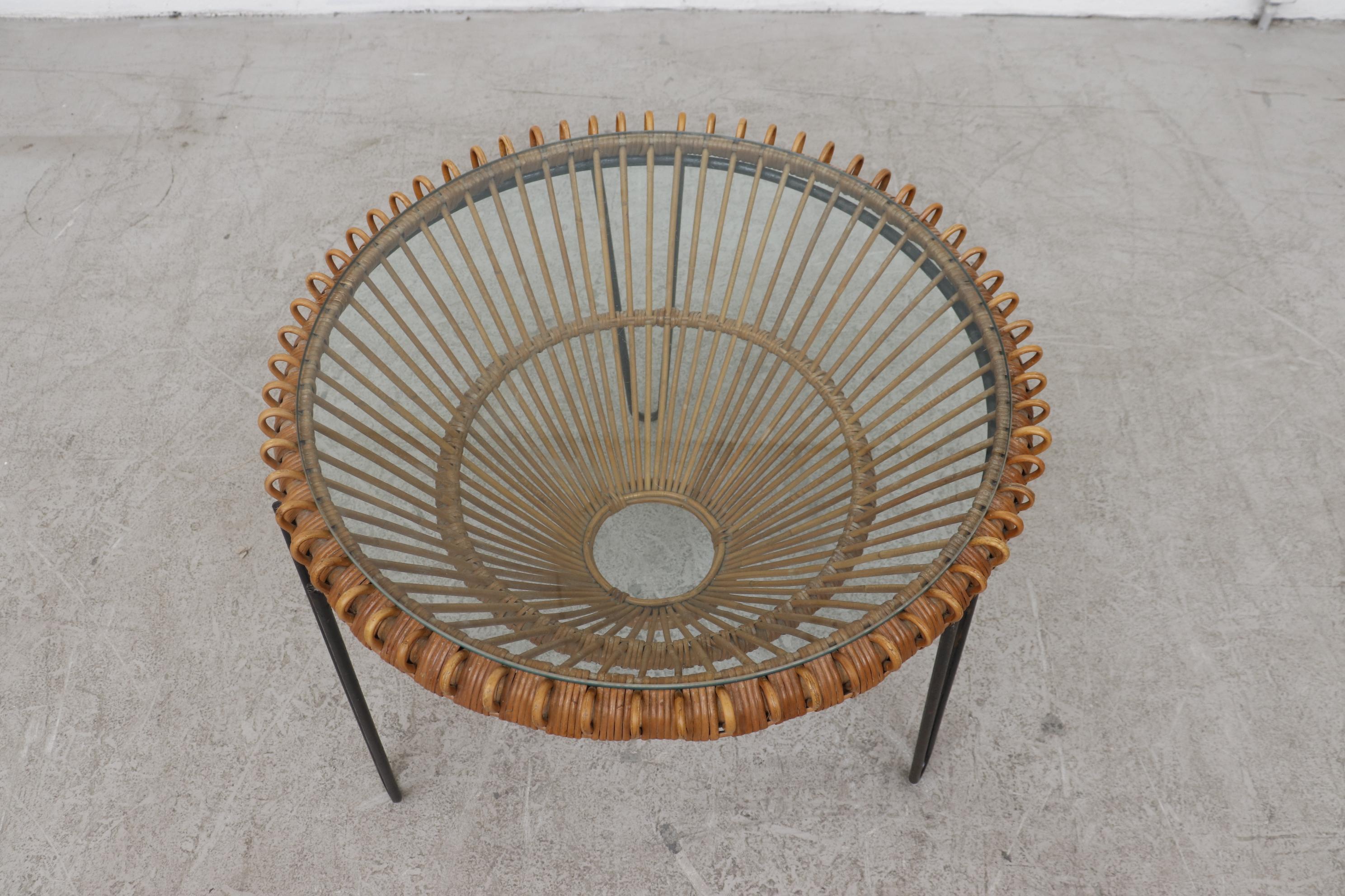 Enameled Midcentury Franco Albini Inspired Bamboo Side Table