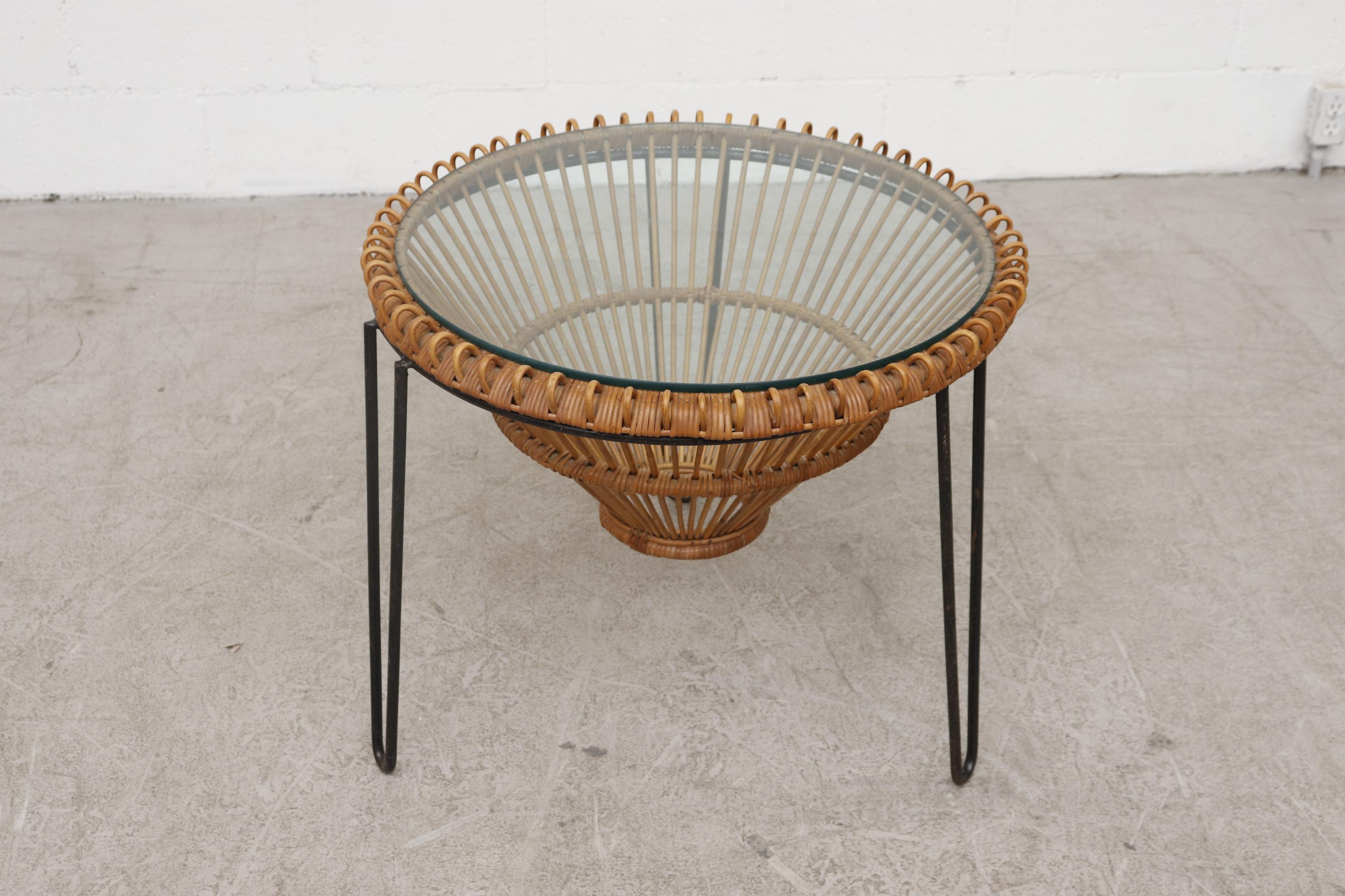 Midcentury Franco Albini Inspired Bamboo Side Table In Good Condition In Los Angeles, CA