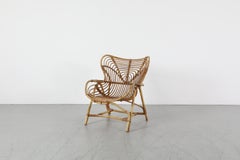 Mid-Century Franco Albini Inspired Bamboo Wingback Lounge Chair