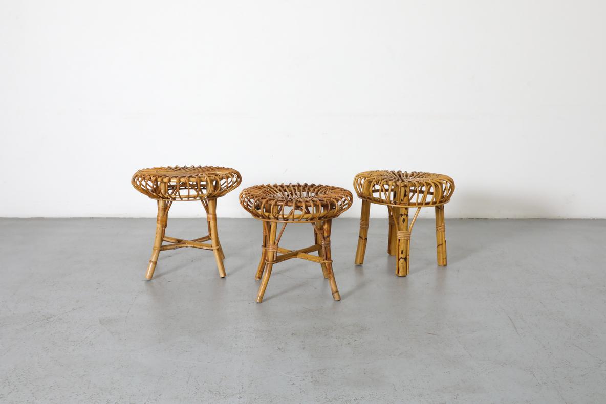 Sgabello basso in bambù ispirato a Franco Albini, metà del secolo scorso in vendita 9