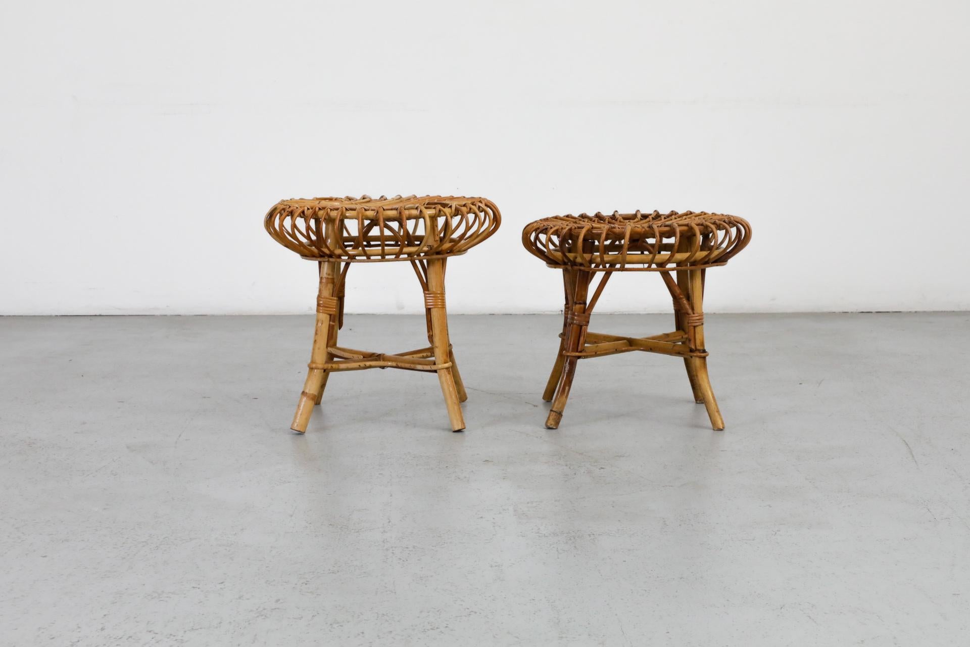 20ième siècle Tabouret bas en bambou du milieu du siècle inspiré par Franco Albini en vente
