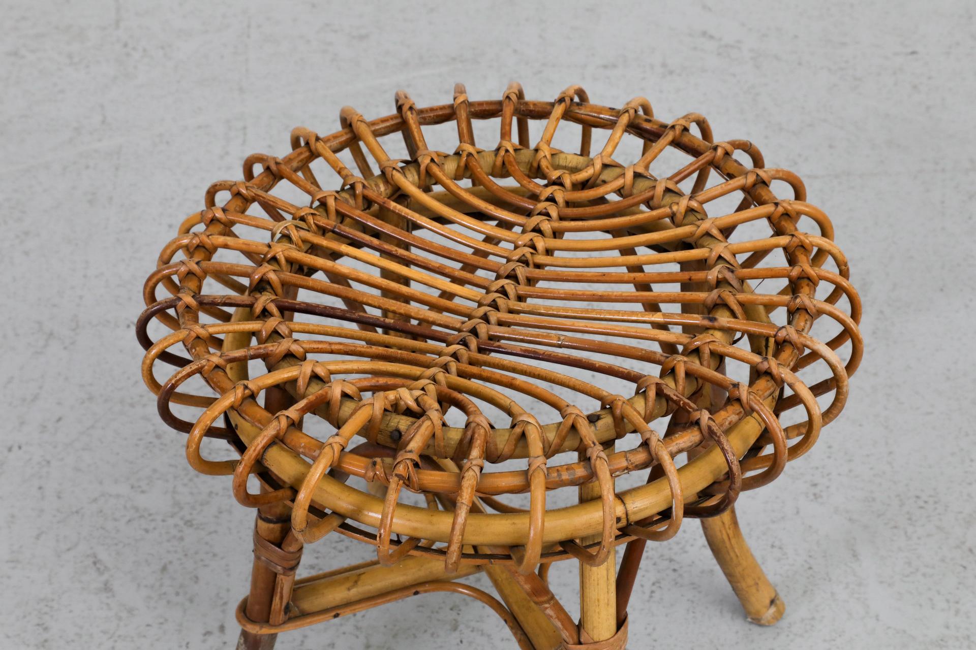 Tabouret bas en bambou du milieu du siècle inspiré par Franco Albini en vente 1