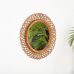 Franco Albini Runder Spiegel aus Rattan und Weide, Italien 1970er Jahre