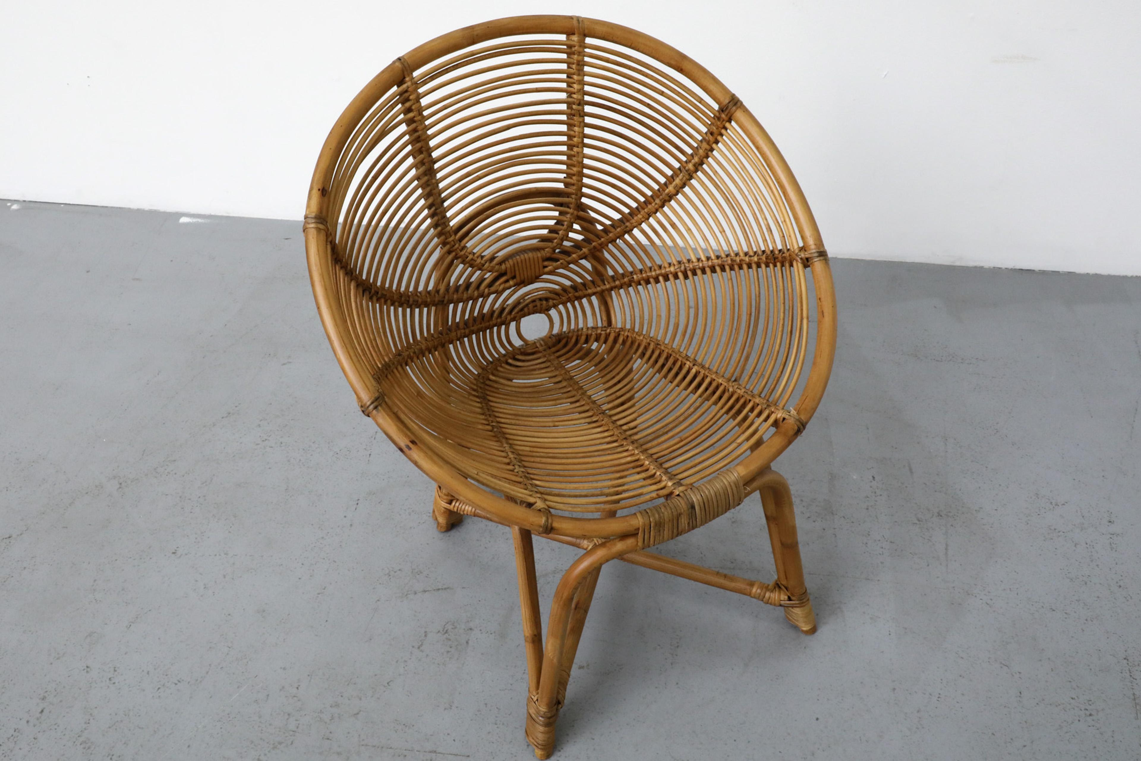 Silla con aro de bambú estilo Franco Albini de mediados de siglo 4