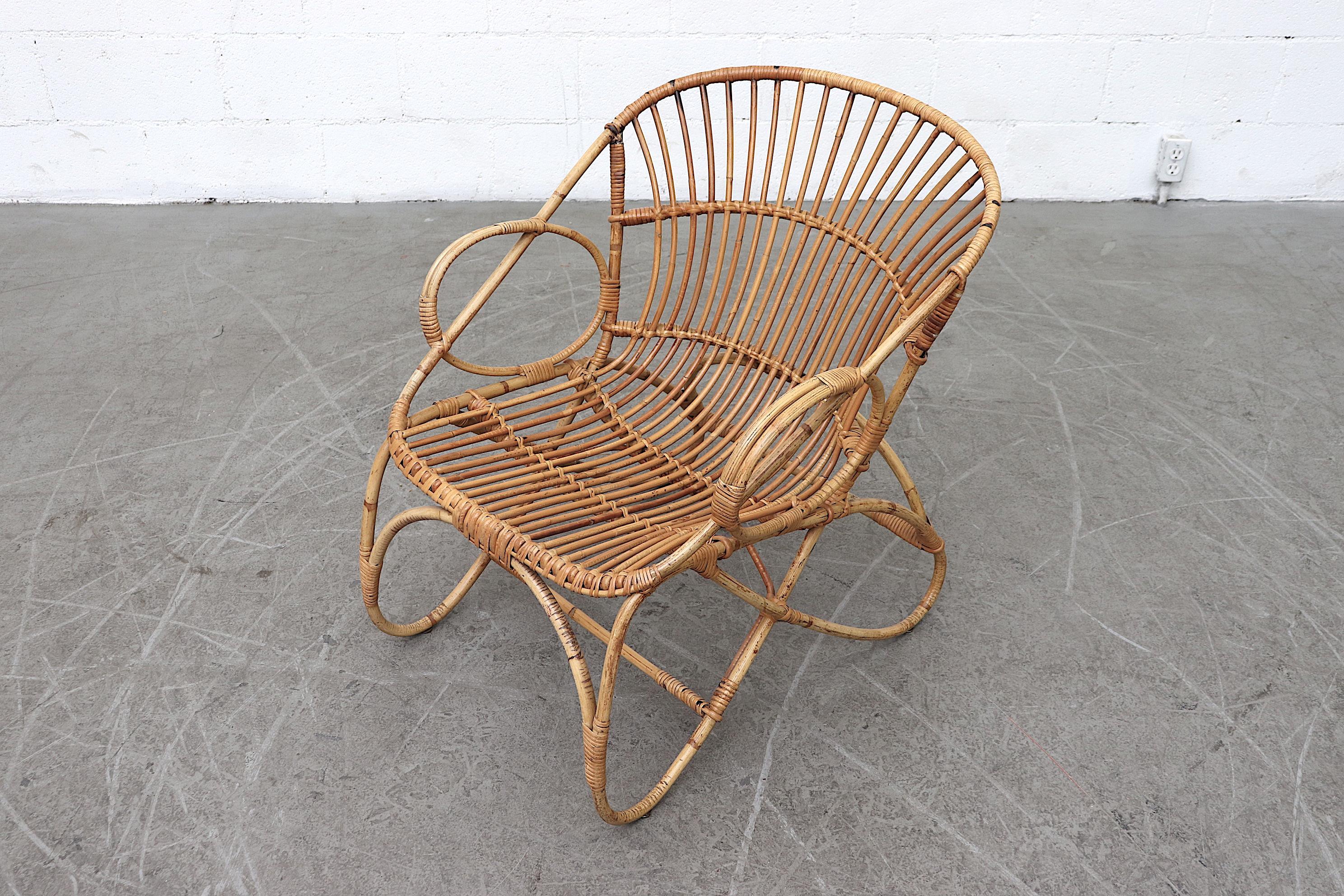 Woven Mid-Century Franco Albini Style Bamboo Lounge Chair
