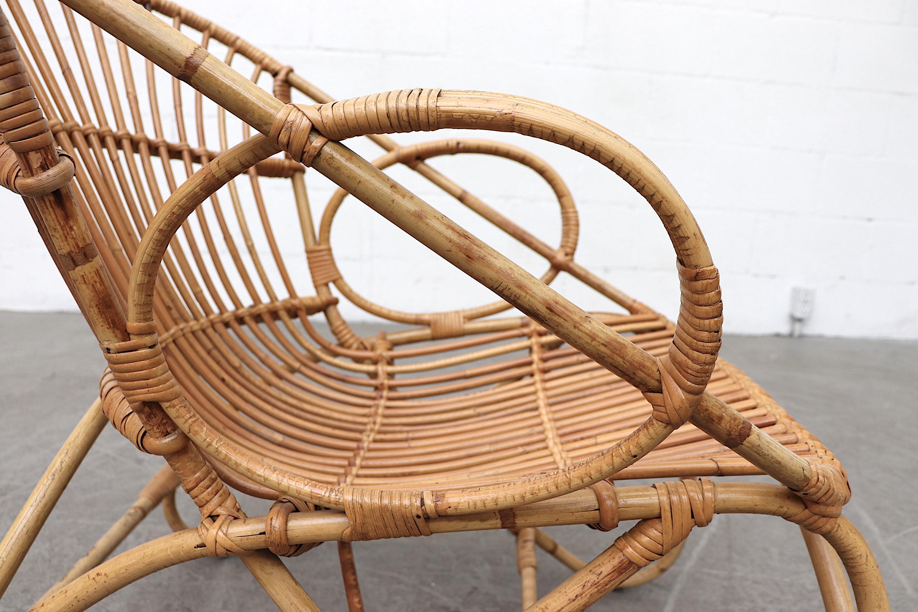 Rattan Mid-Century Franco Albini Style Bamboo Lounge Chair