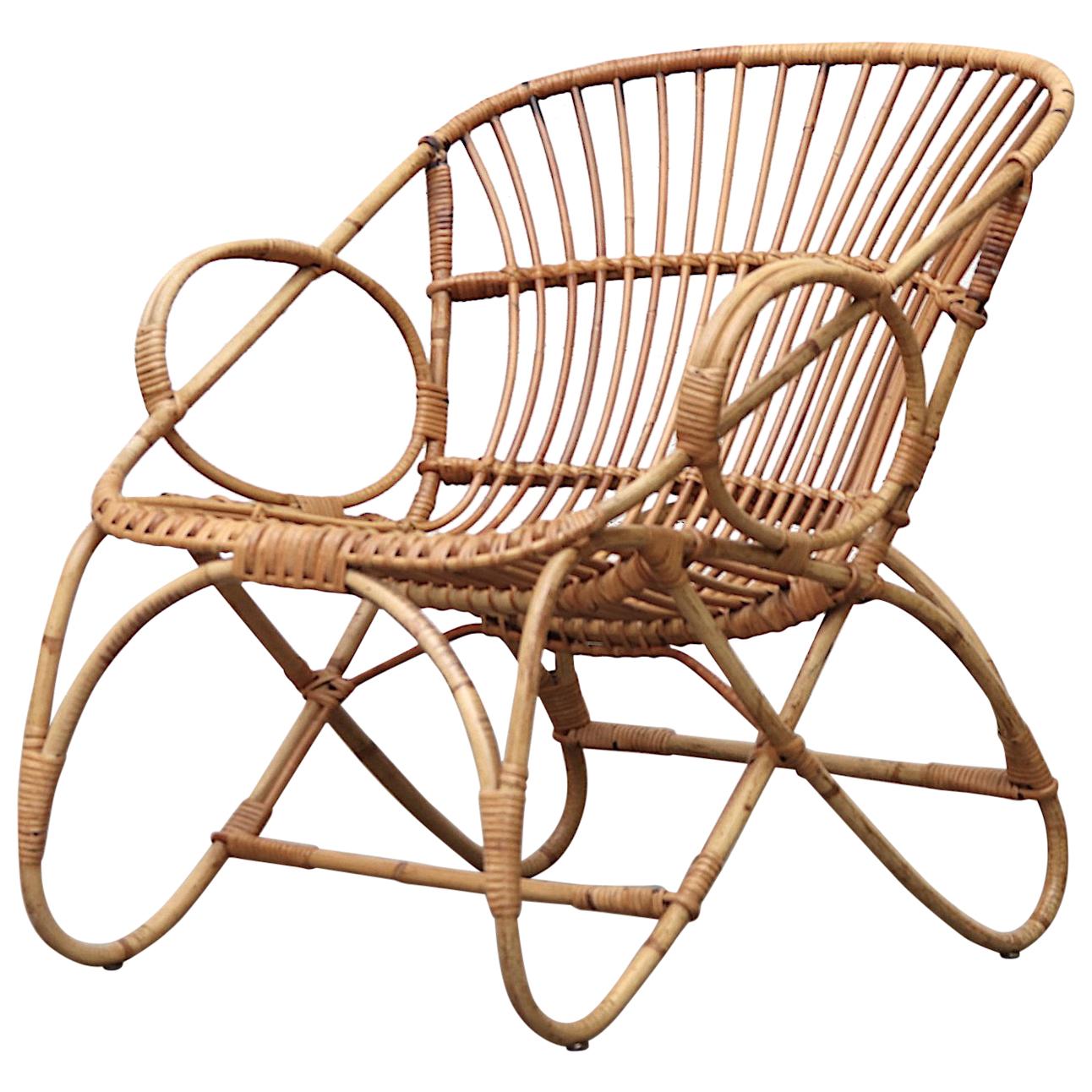 Mid-Century Franco Albini Style Bamboo Lounge Chair