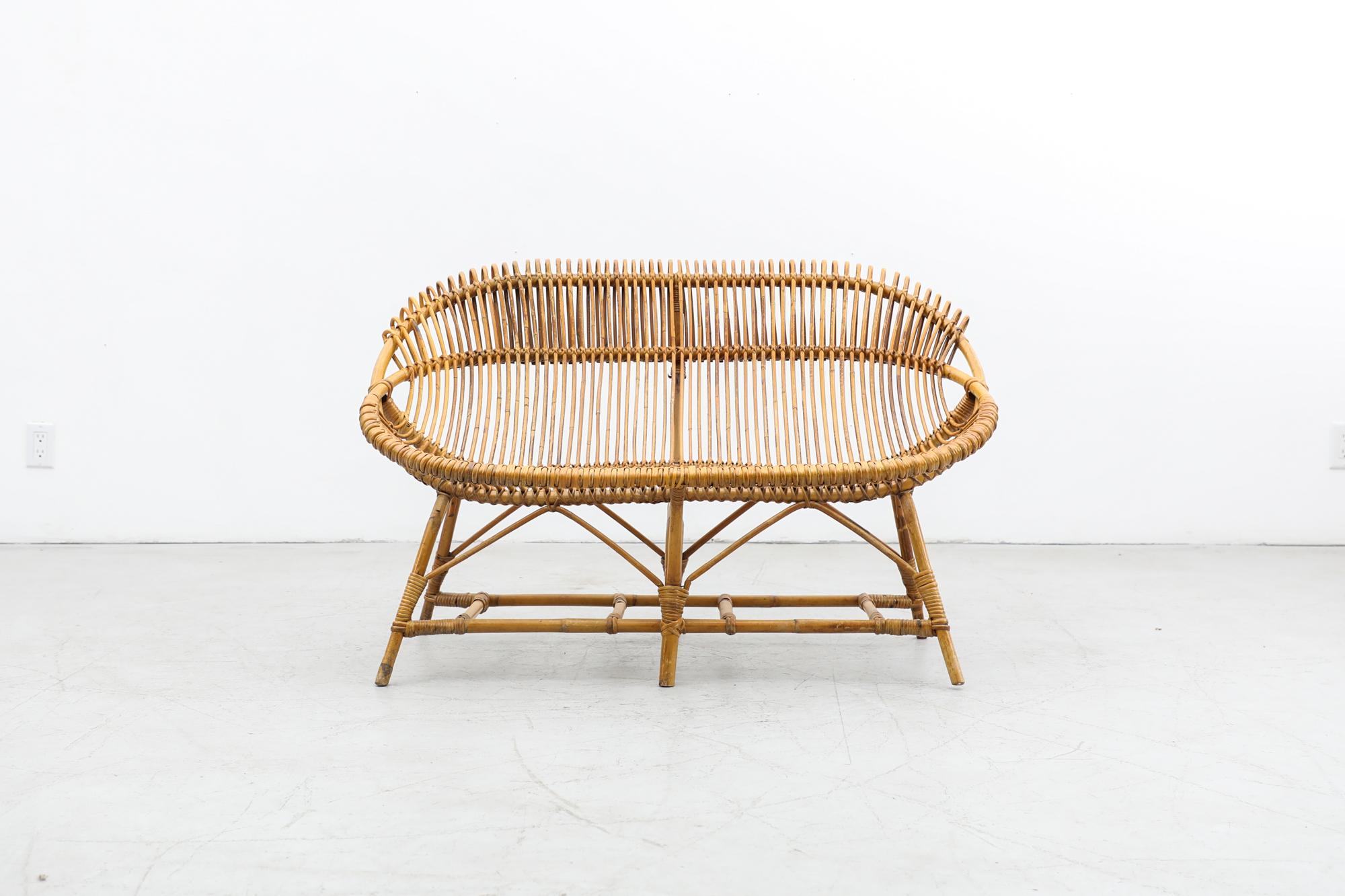 Mid-Century Franco Albini Style Light Wrapped Bamboo Hoop Loveseat For Sale 13