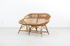 Mid-Century Franco Albini Style Bamboo Loveseat, Natural Rattan