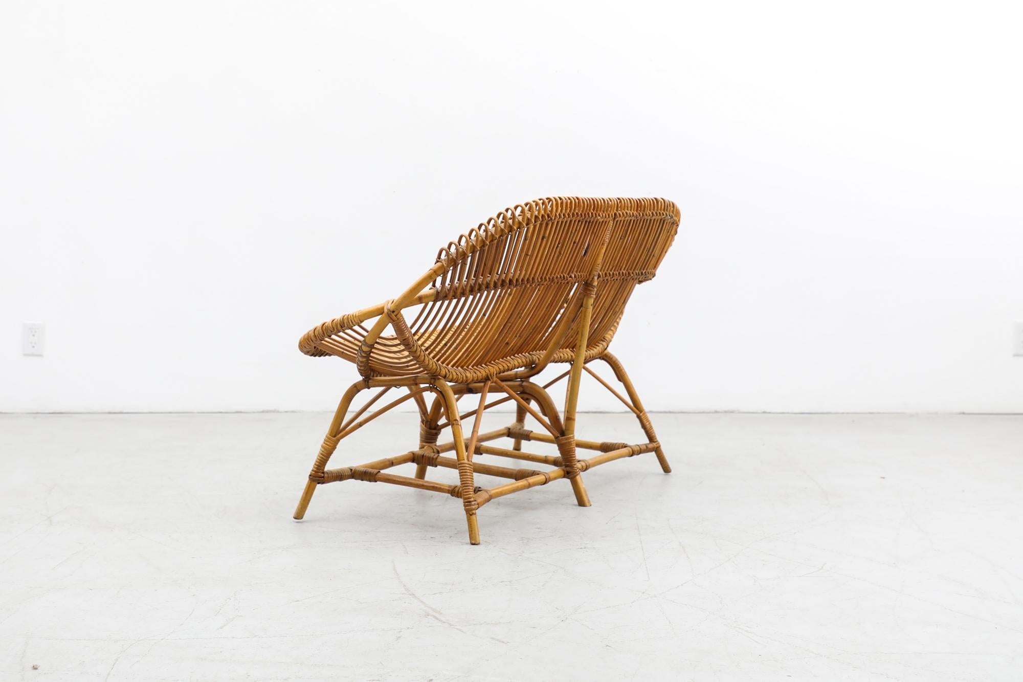 Dutch Mid-Century Franco Albini Style Light Wrapped Bamboo Hoop Loveseat For Sale