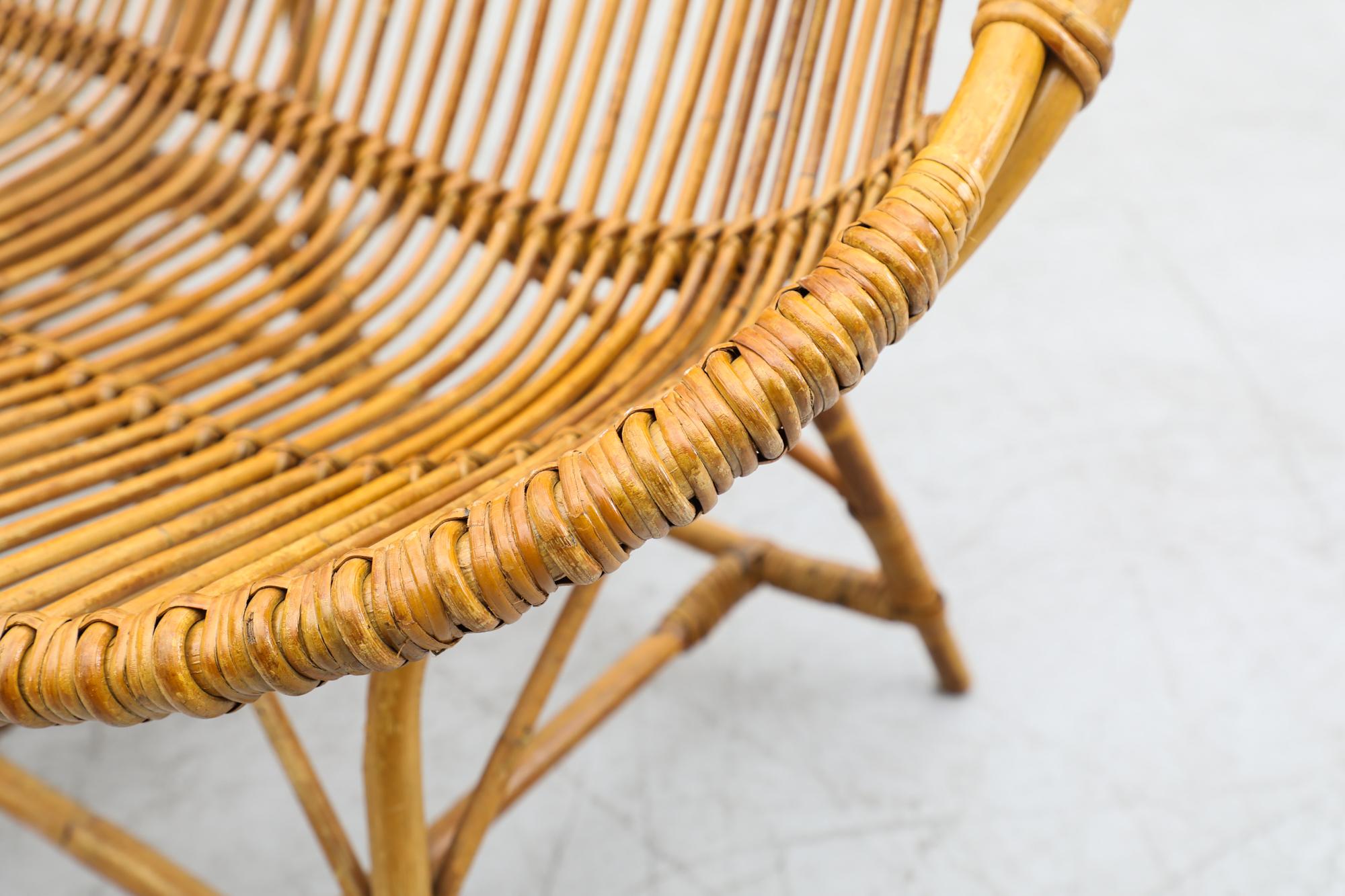 Mid-Century Franco Albini Style Light Wrapped Bamboo Hoop Loveseat For Sale 1