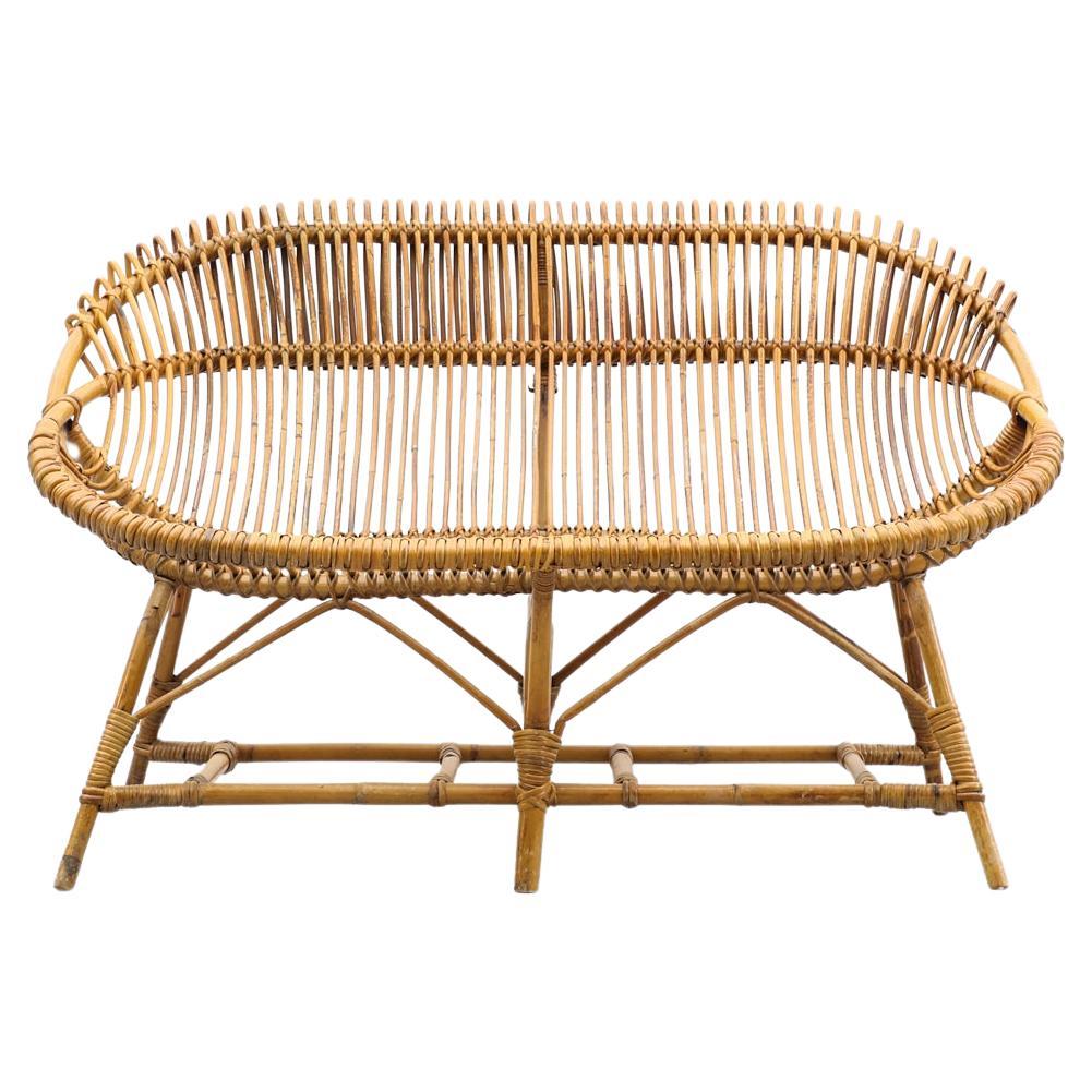 Mid-Century Franco Albini Style Light Wrapped Bamboo Hoop Loveseat For Sale