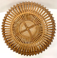 Mid Century Franco Albini Style Round Wicker Rattan Ottoman Footstool