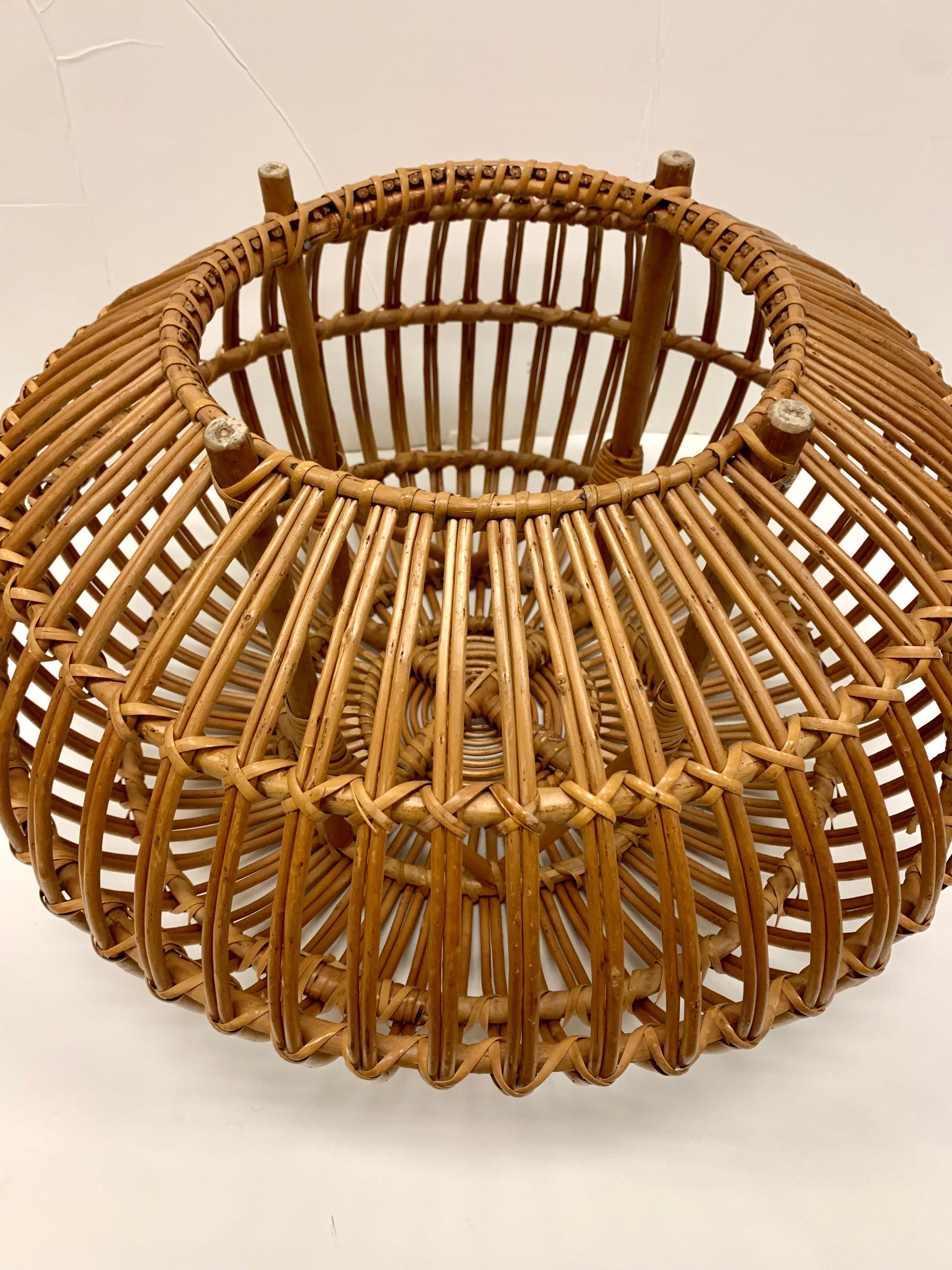 Mid-Century Modern Mid Century Franco Albini Style Round Wicker Rattan Ottoman Footstool