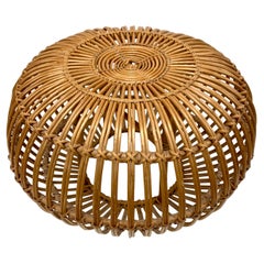 Mid Century Franco Albini Style Round Wicker Rattan Ottoman Footstool