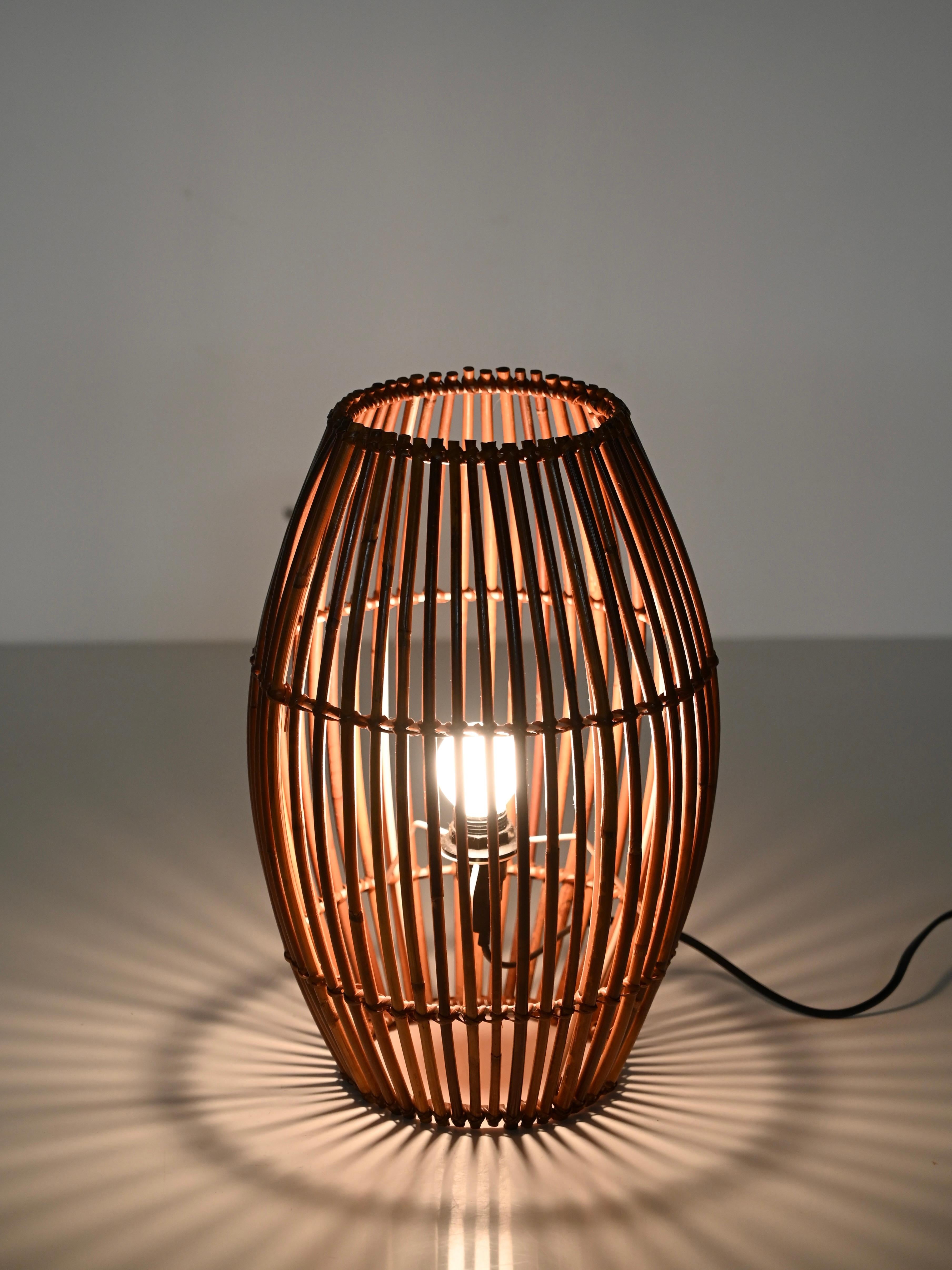 Italian Mid-Century Franco Albini Table Lamp in Bamboo and Rattan, Italy, 1960s For Sale