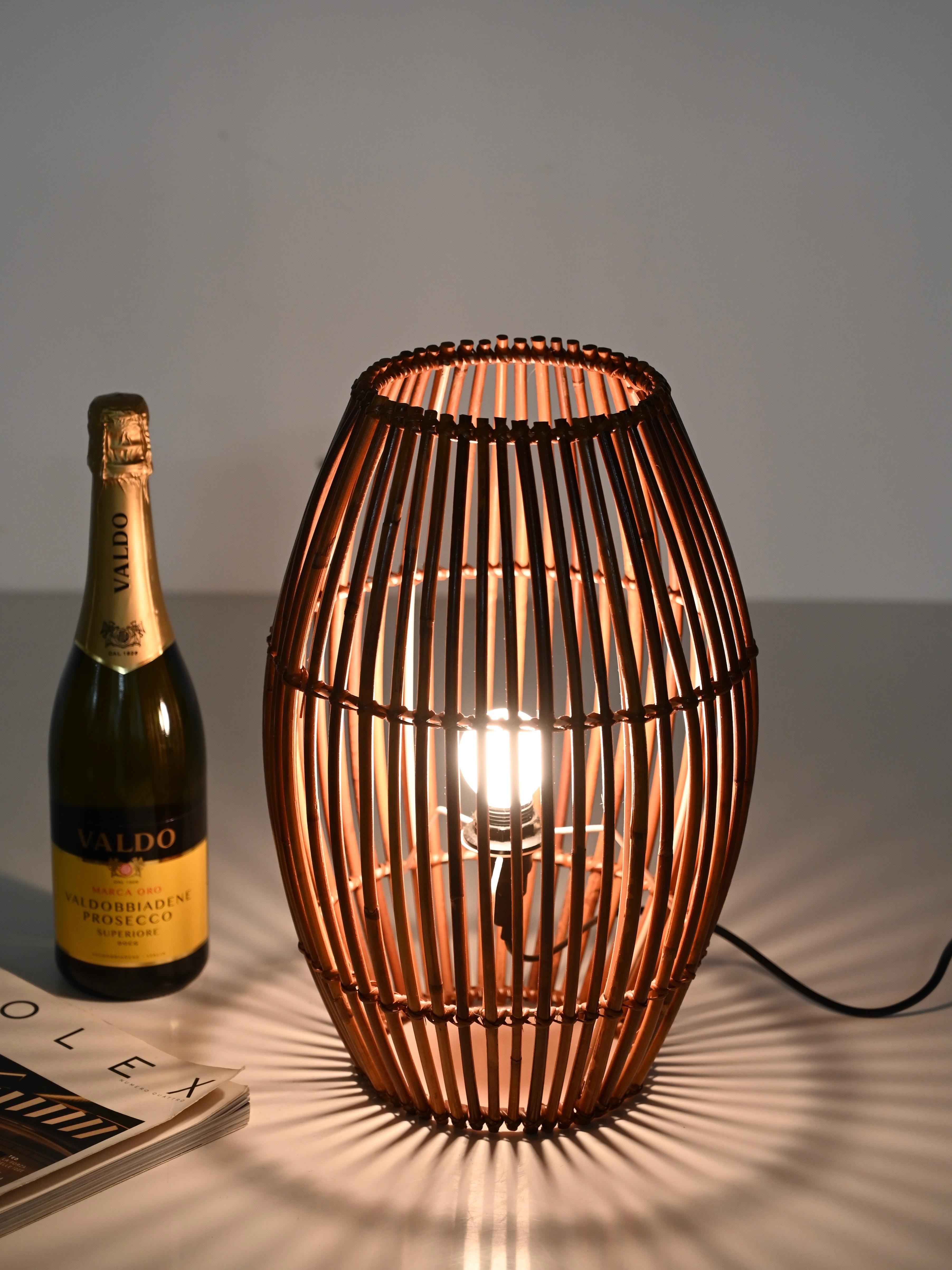 20th Century Mid-Century Franco Albini Table Lamp in Bamboo and Rattan, Italy, 1960s For Sale