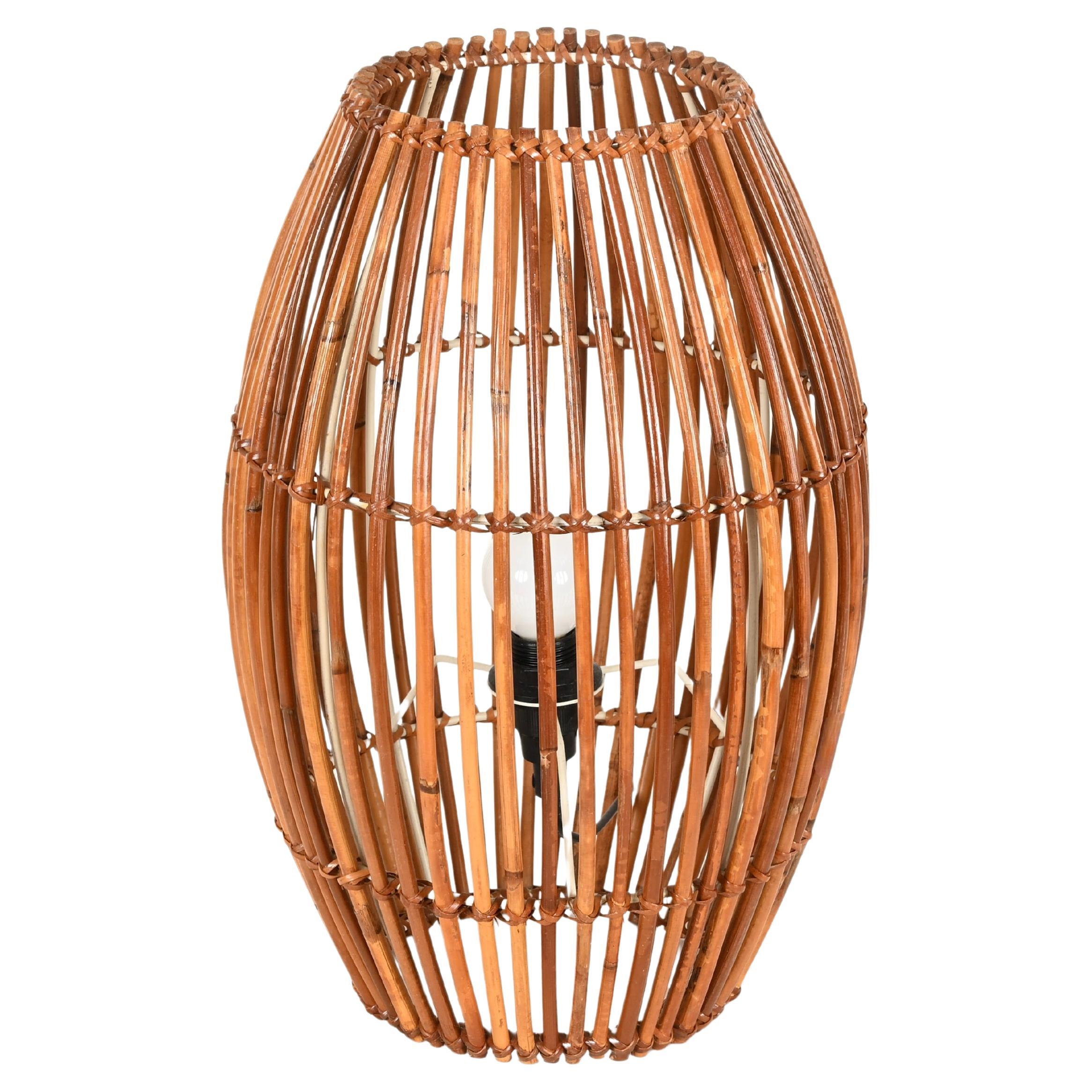 Mid-Century Franco Albini Table Lamp in Bamboo and Rattan, Italy, 1960s