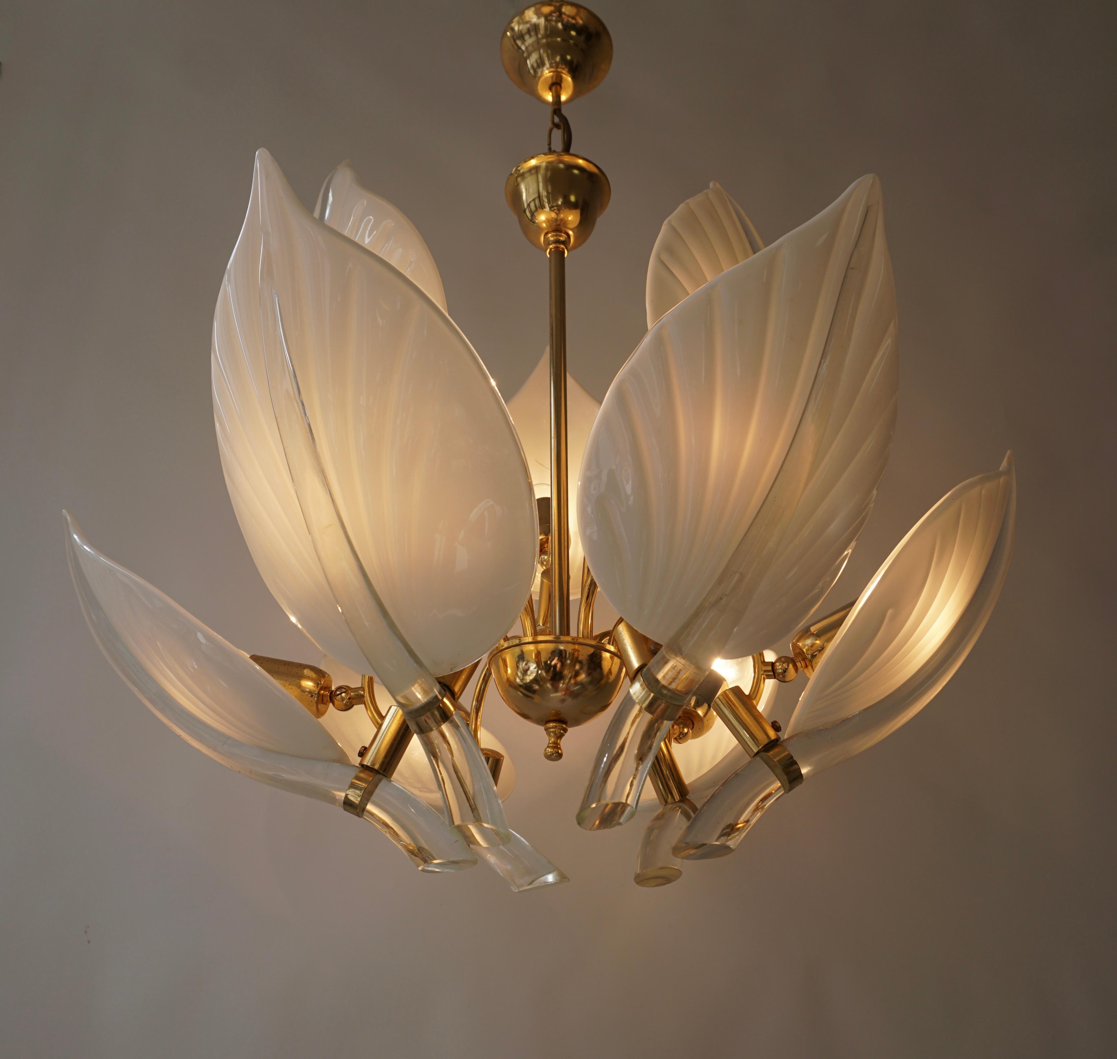 Midcentury Franco Luce for Seguso White Glass Leaf Nine Light Fixture ...