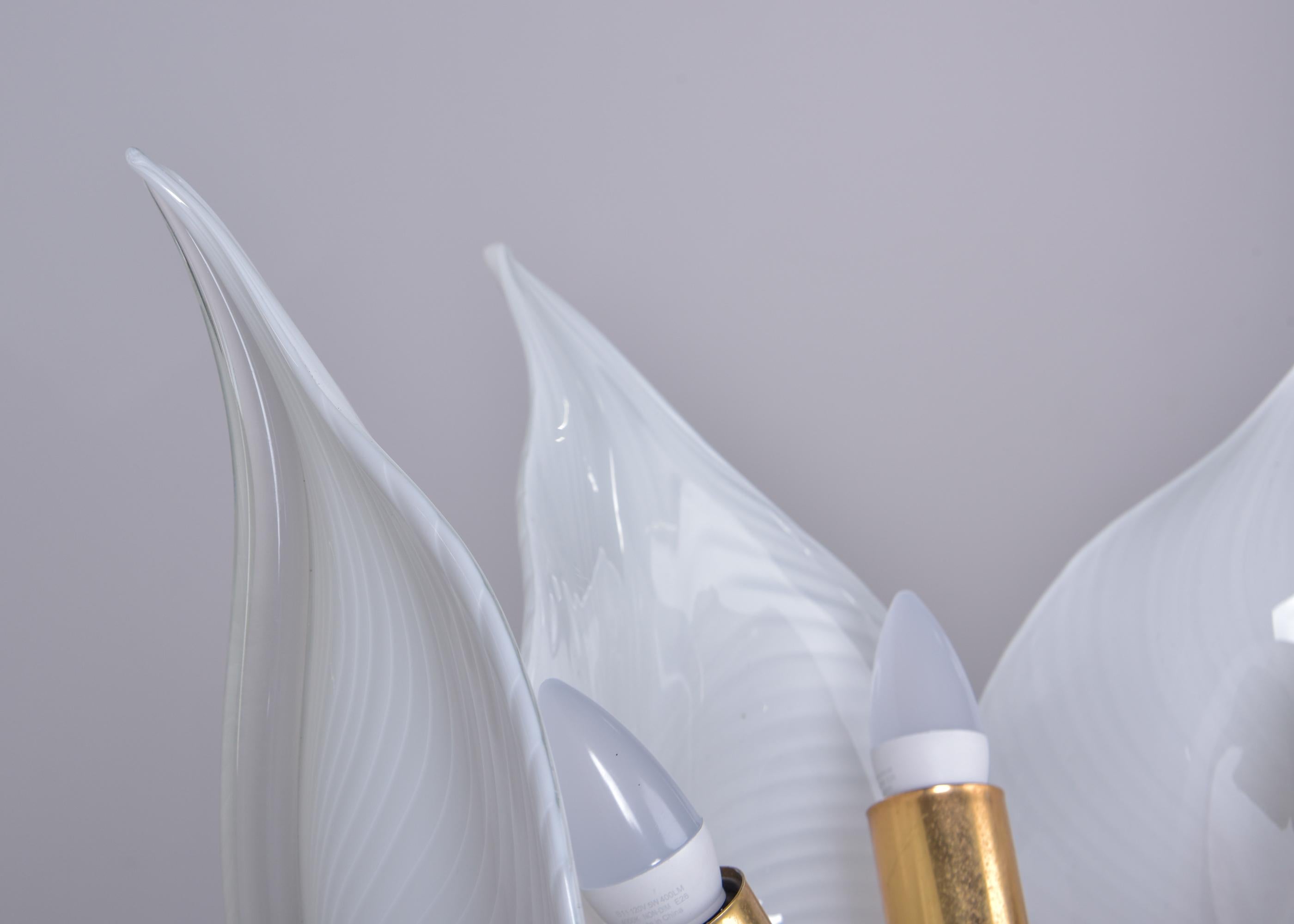 Mid Century Franco Luce for Seguso White Glass Leaf Six Light Fixture 5