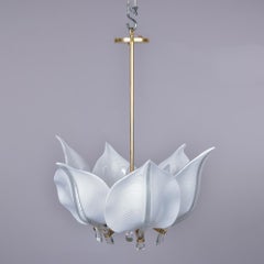 Mid Century Franco Luce for Seguso White Glass Leaf Six Light Fixture