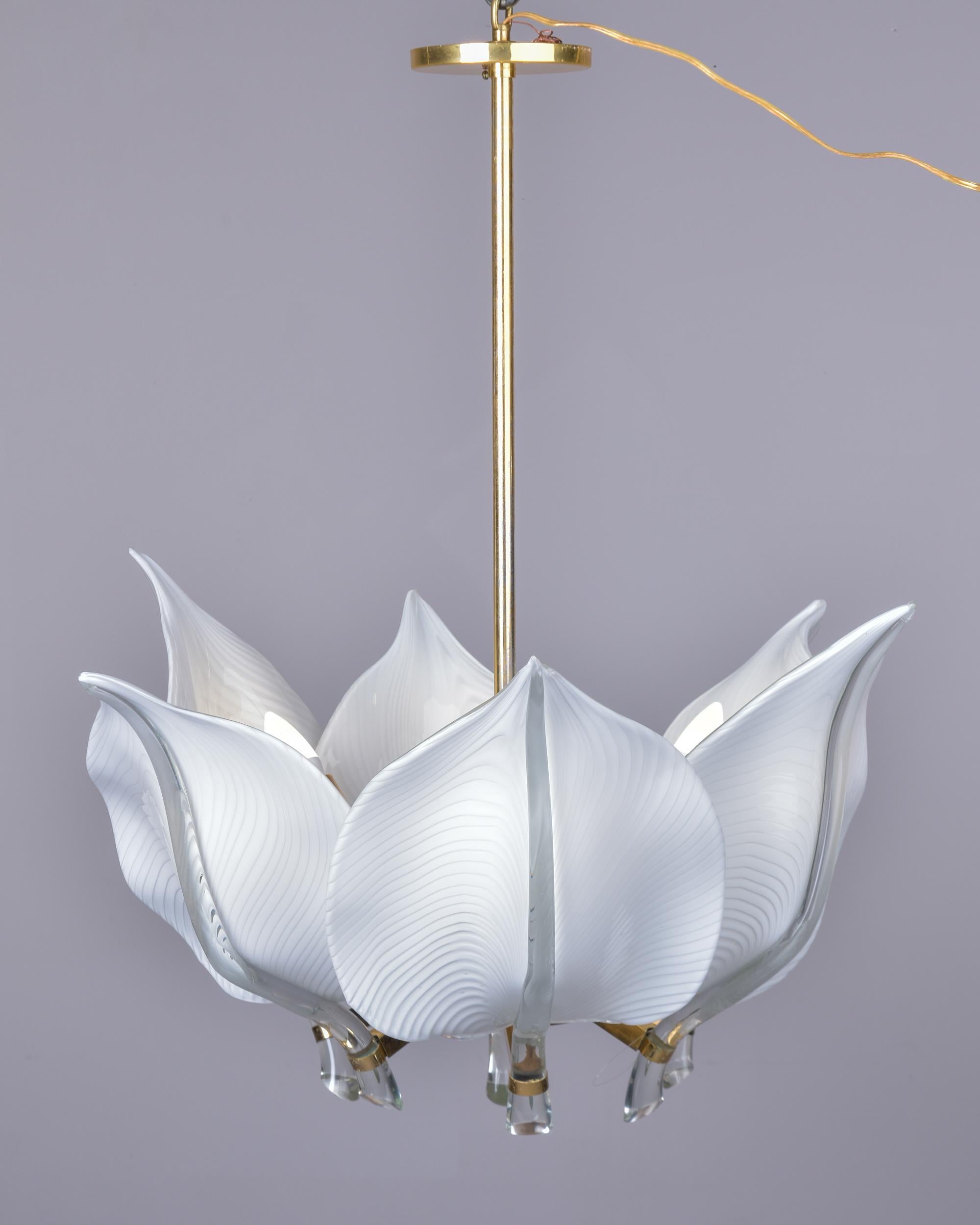 Mid-Century Modern Mid Century Franco Luce for Seguso White Glass Leaf Six Light Fixture