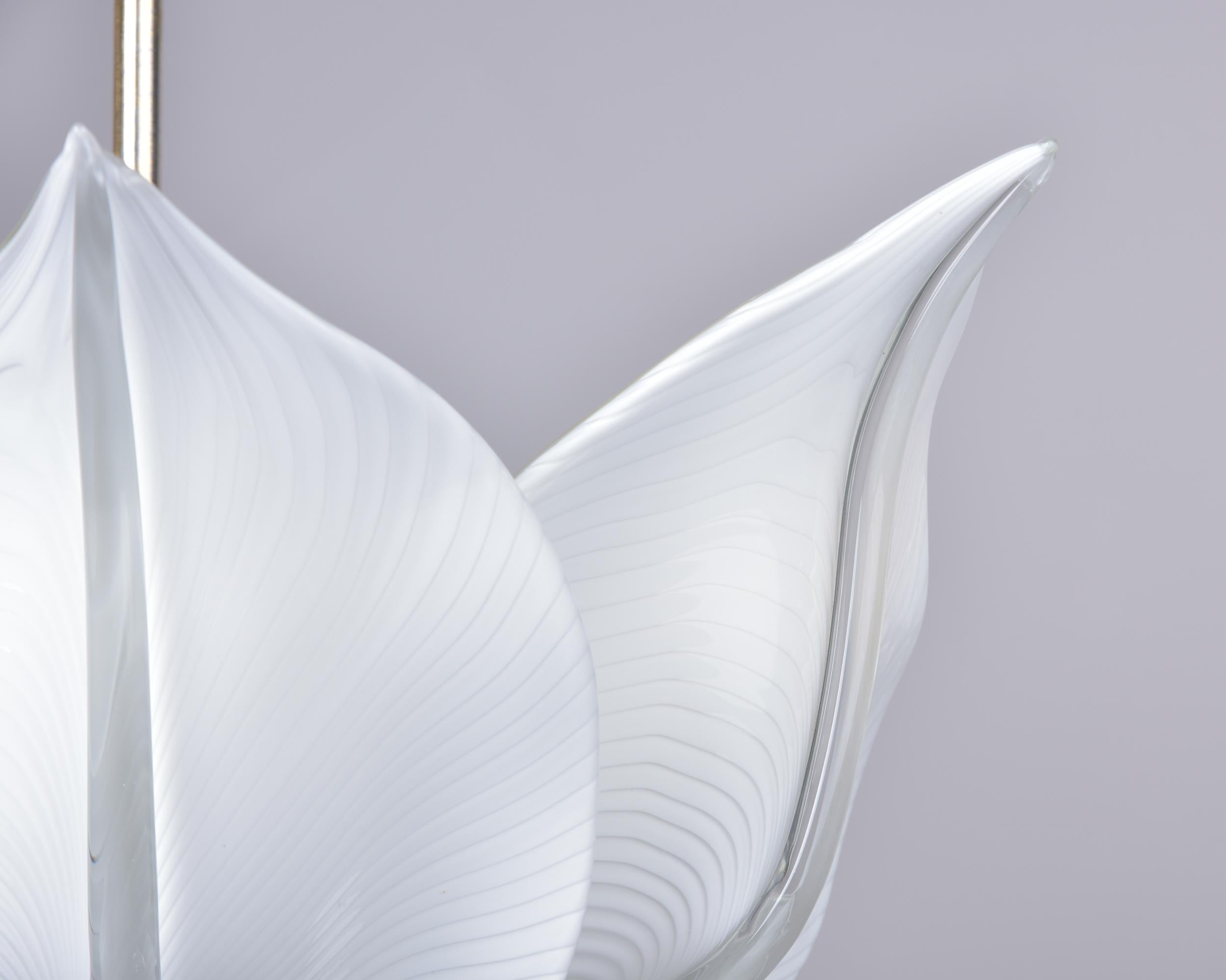 20th Century Mid Century Franco Luce for Seguso White Glass Leaf Six Light Fixture