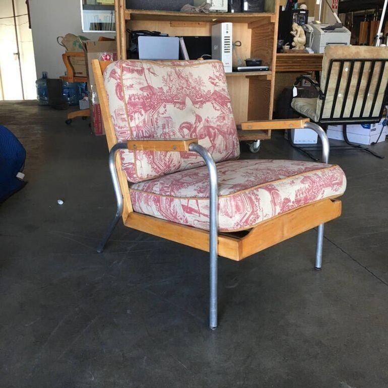 American Midcentury Francois Caruelle Style Blonde Lounge Chair For Sale