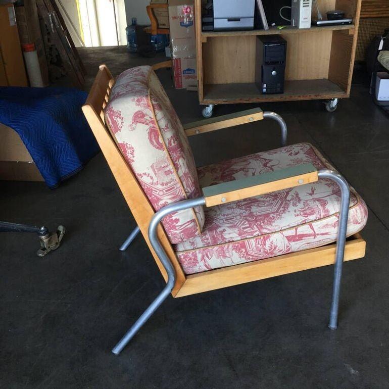 Midcentury Francois Caruelle Style Blonde Lounge Chair For Sale 2