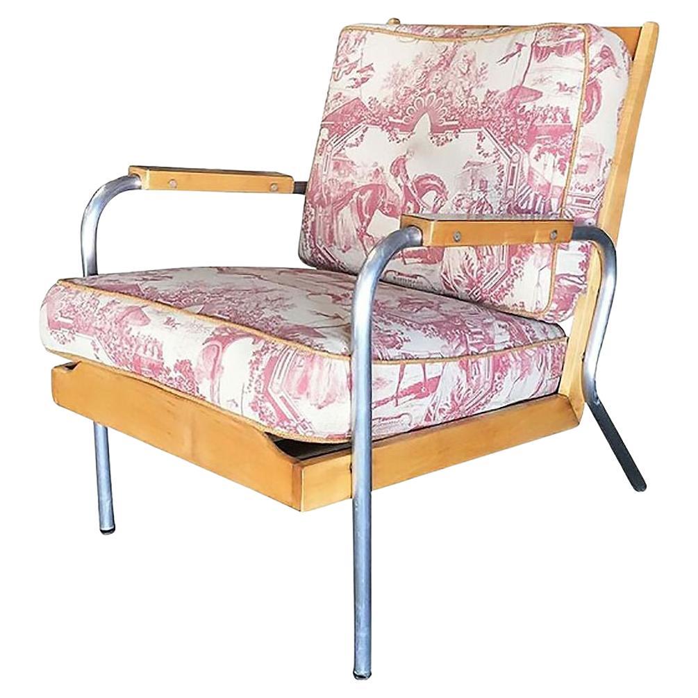 Midcentury Francois Caruelle Style Blonde Lounge Chair For Sale