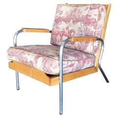 Midcentury Francois Caruelle Style Blonde Lounge Chair