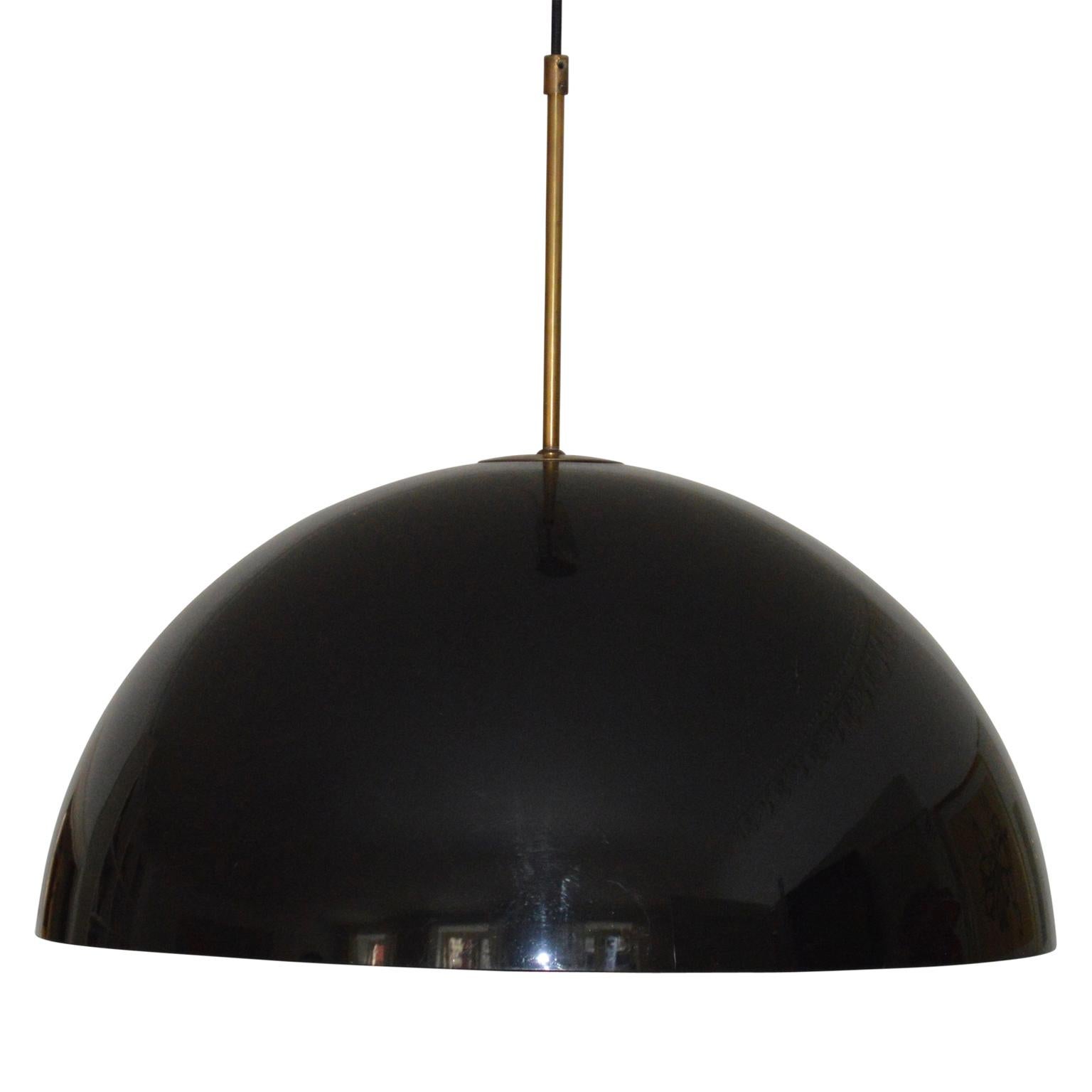 Mid Century Modern Frank Bentler black acrylic pendant with brass rod. We do have one in red as well.
