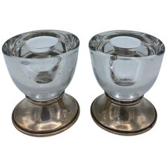 Mid- Century Frank M. Whiting Sterling and Acrylic Candle Holders, Set of 2 